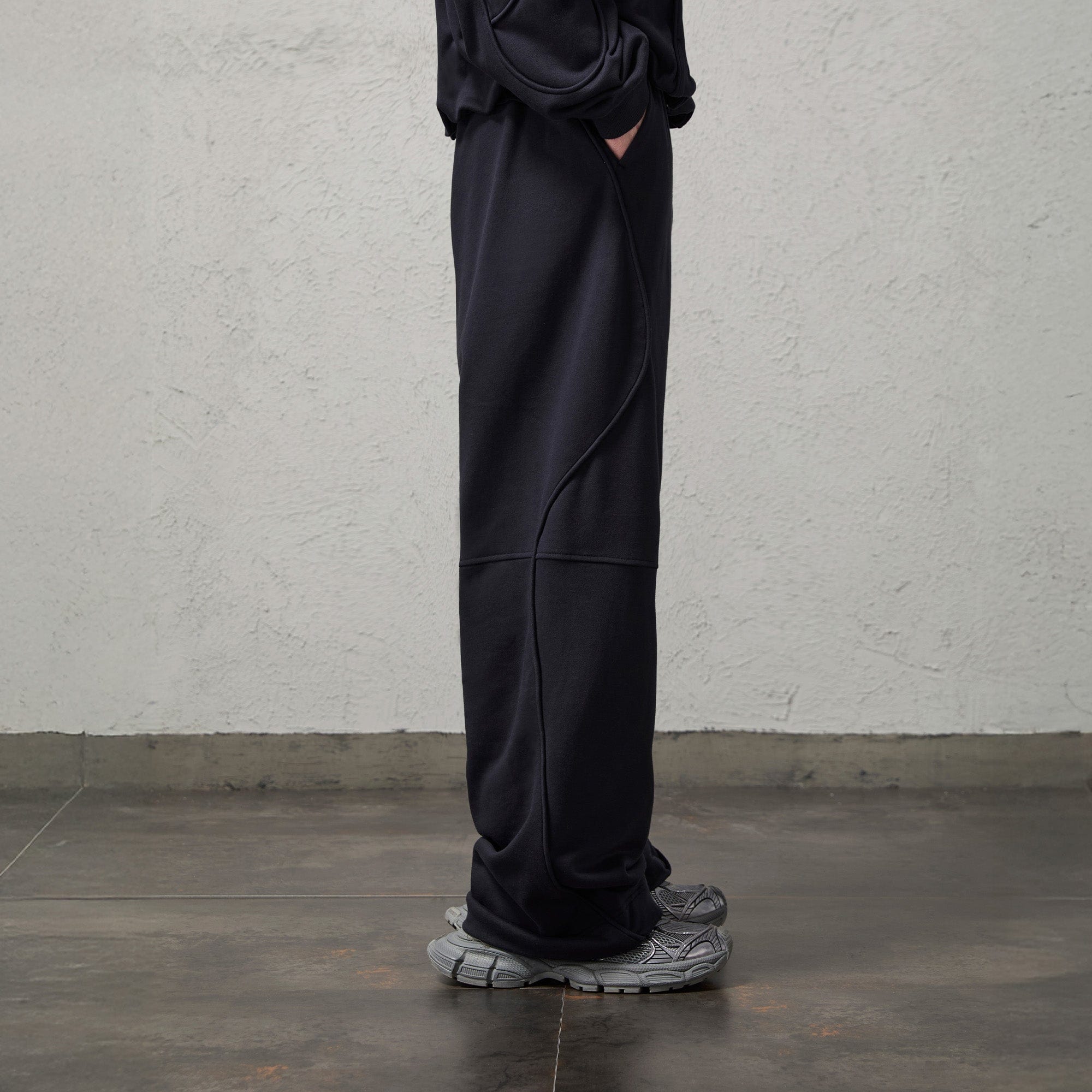 ORGANIC EMOTION Structured Panelled Oversized Sweatpants-Pants-Dark Blue-S-Free Shipping Leatheretro