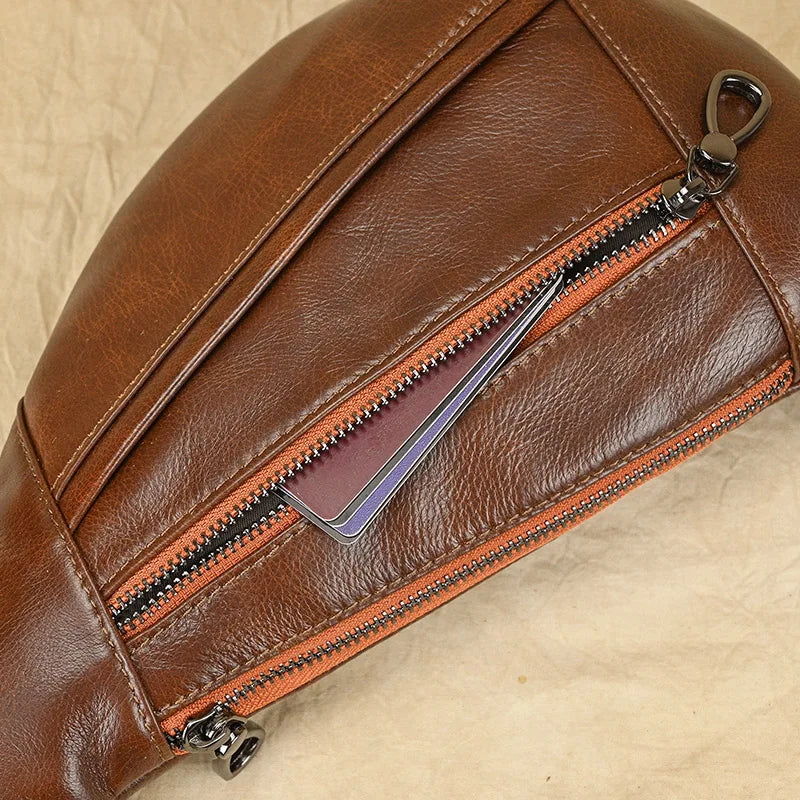 Soft Genuine Leather Men's Chest Pack-Chest Bags-Brown-Free Shipping Leatheretro