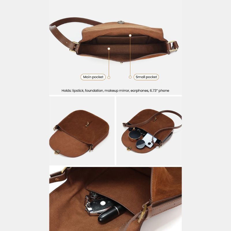 Luxury Women’s Leather Suede Shoulder Saddle Crossbody Bag-Handbags-Brown-Free Shipping Leatheretro