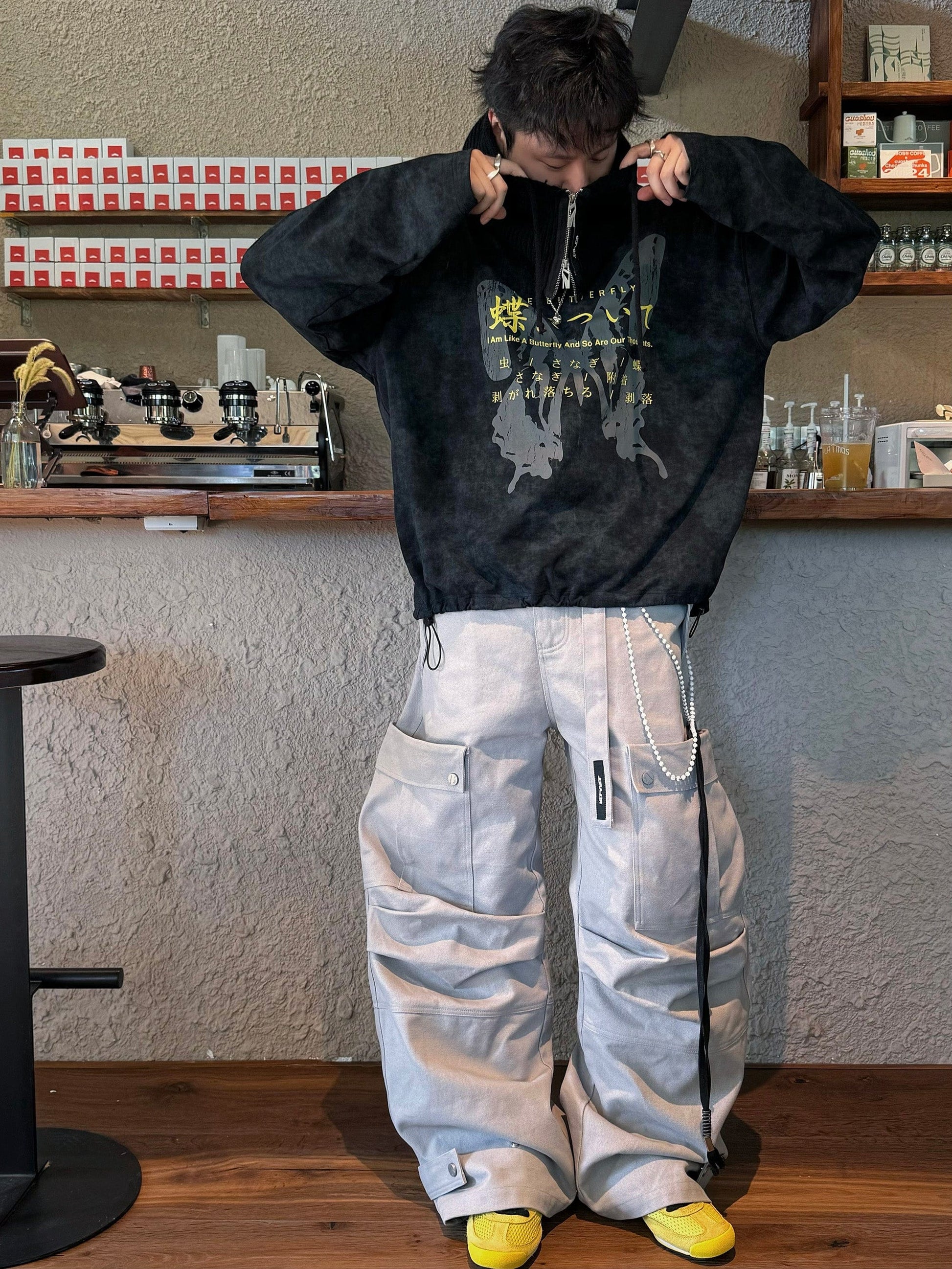 RELABEL Butterfly Buttoned Faded Hoodie-Hoodie-S-Dark Grey-Free Shipping Leatheretro