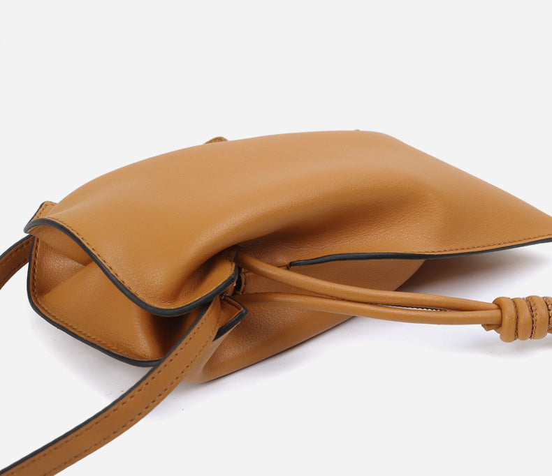 Adjustable Drawstring Bucket Bag Genuine Leather Shoulder Crossbody Tote Bags-Handbags-White-Free Shipping Leatheretro