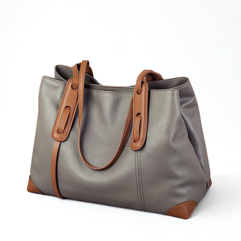 Luxury Soft Cowhide Leather Tote Bag - Women's Shoulder Handbag-Handbags-Grey Brown-Free Shipping Leatheretro