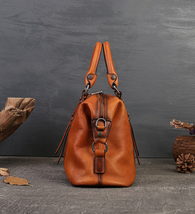 Women's Genuine Leather Zippered Tote Bag-Handbags-Bown-Free Shipping Leatheretro