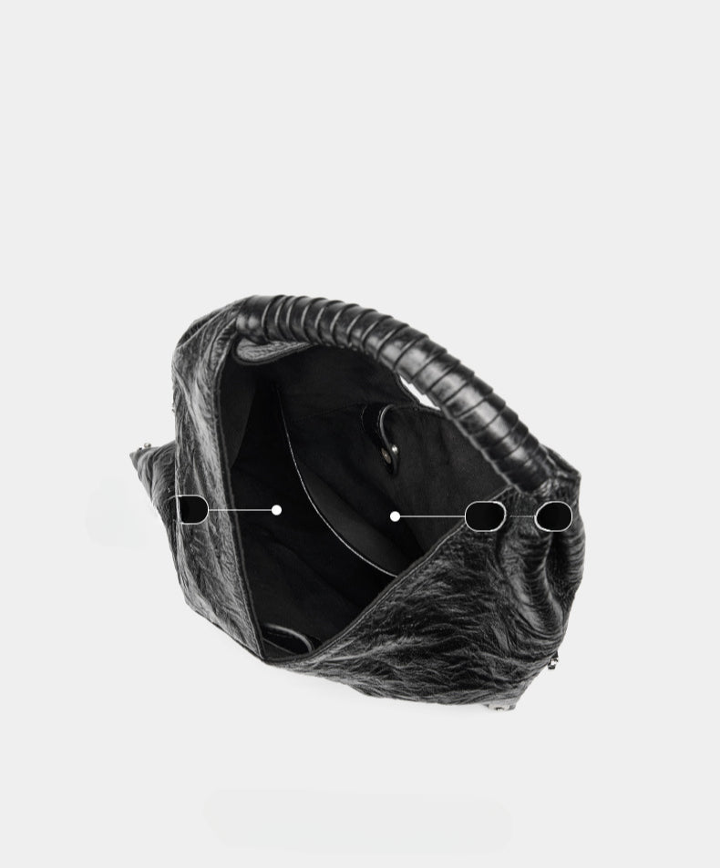 Relaxed Style Genuine Leather Tri-Fold Tote Bag for Women-Black-43*33*2-Free Shipping Leatheretro