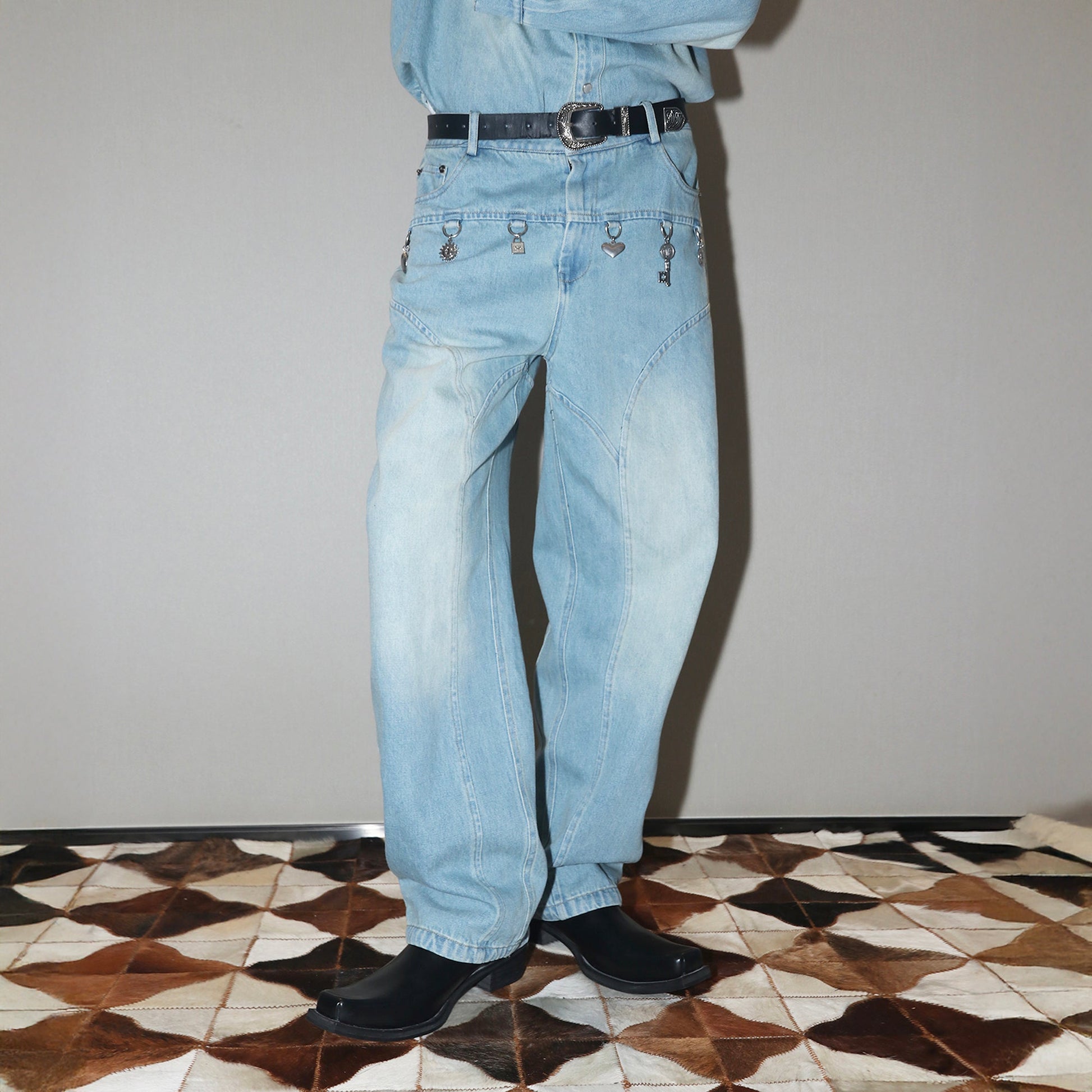 ASSEEN Charm-Trim Washed Paneled Jeans-Jeans-S-Free Shipping Leatheretro