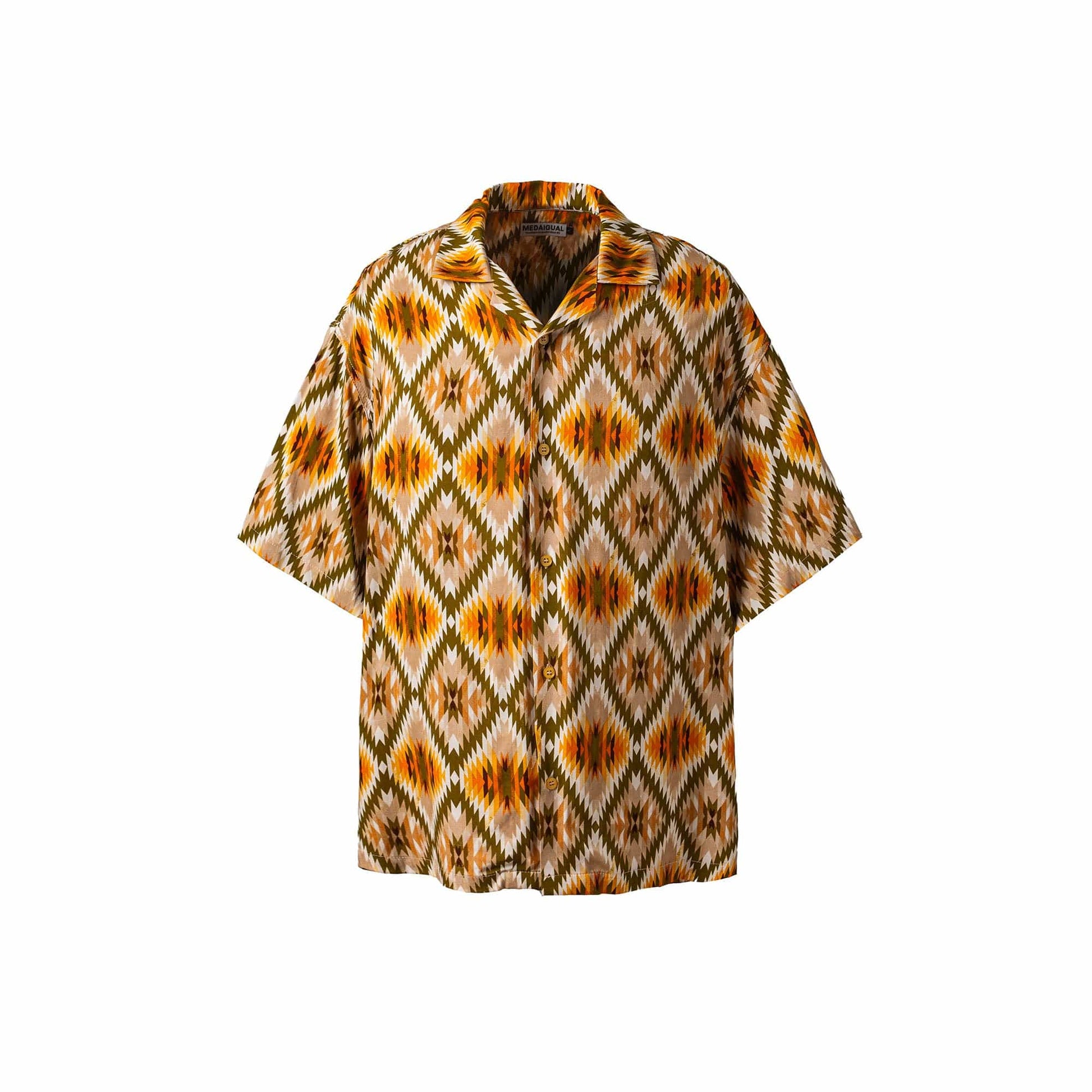 ME DA IGUAL Geometric Full-Print Button-Up Half Shirt-Half shirt-M-Free Shipping Leatheretro