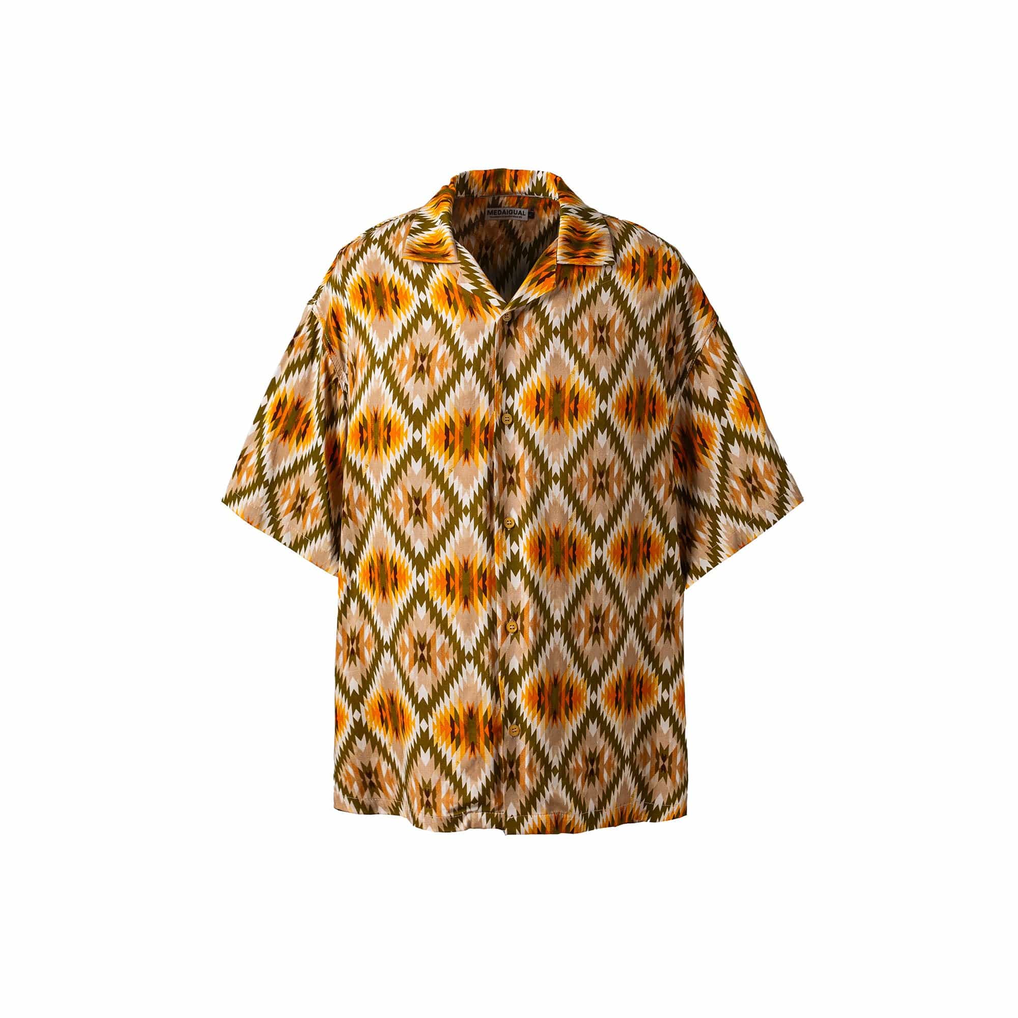 ME DA IGUAL Geometric Full-Print Button-Up Half Shirt-Half shirt-M-Free Shipping Leatheretro
