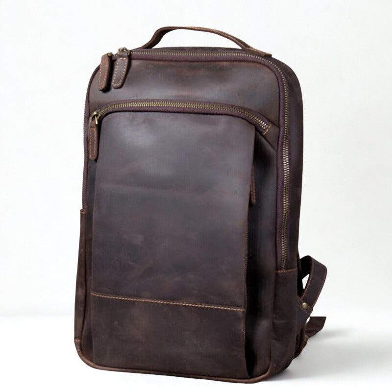 Vintage Crazy Horse Leather Men Backpack - Professional Daily Men’s Business Bag-Backpacks-Coffee-Free Shipping Leatheretro