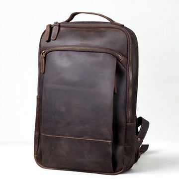 Vintage Crazy Horse Leather Men Backpack - Professional Daily Men’s Business Bag-Backpacks-Coffee-Free Shipping Leatheretro