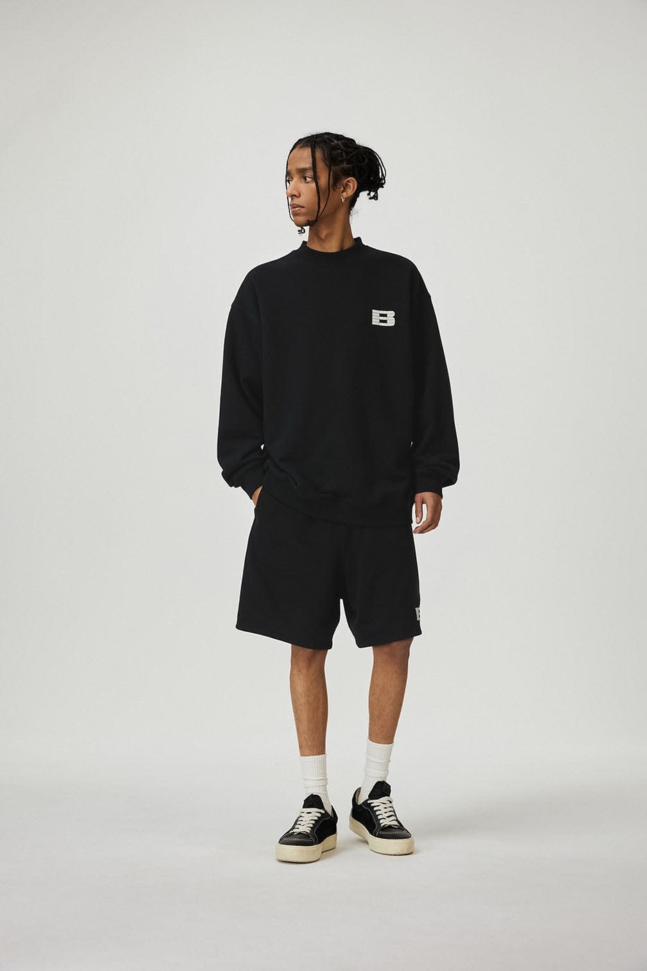 BONELESS Essential Plaid B LOGO Sweatshirt-Sweatshirt-S-Apricot-Free Shipping Leatheretro