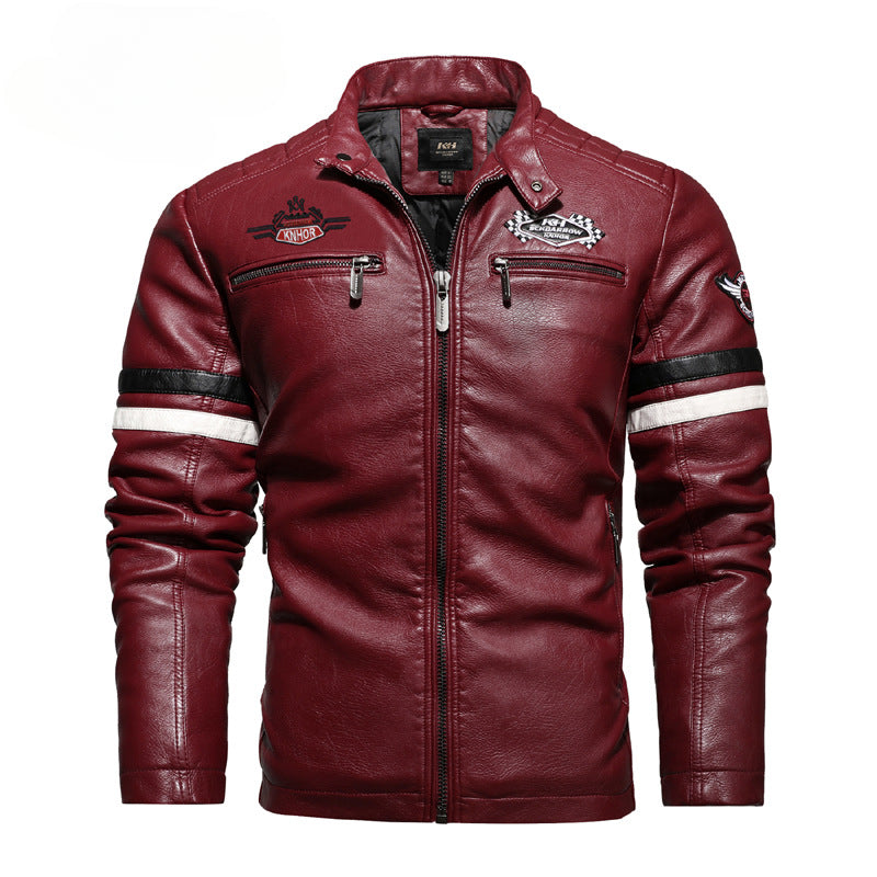 Men's Motorcycle Racing Faux Leather Jacket-red-EUR S-Free Shipping Leatheretro