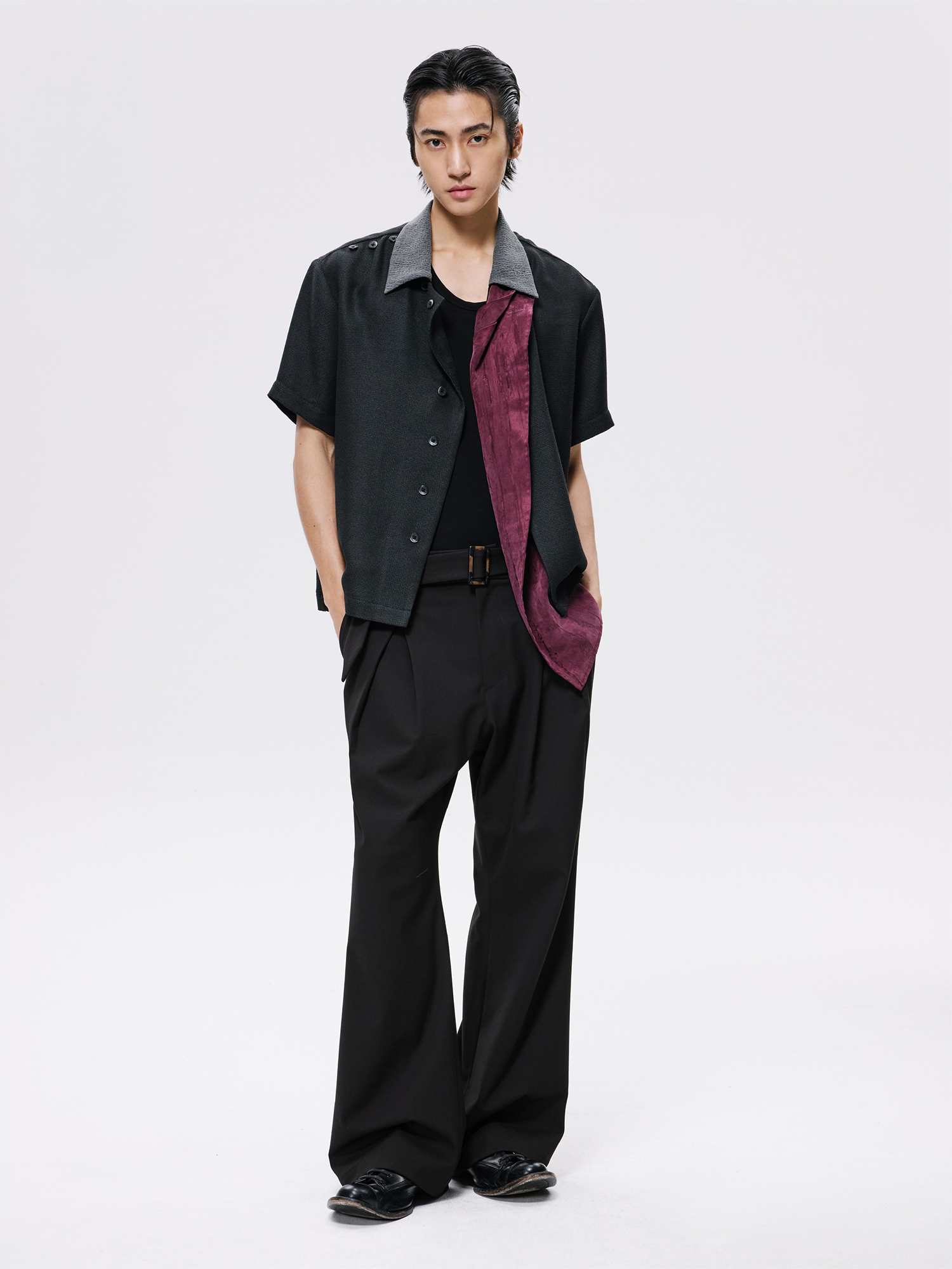 ALVNG AR ANTS Horn Buckle Belted Pleated Trousers-Pants-XS / 28-32"-Gray-Free Shipping Leatheretro