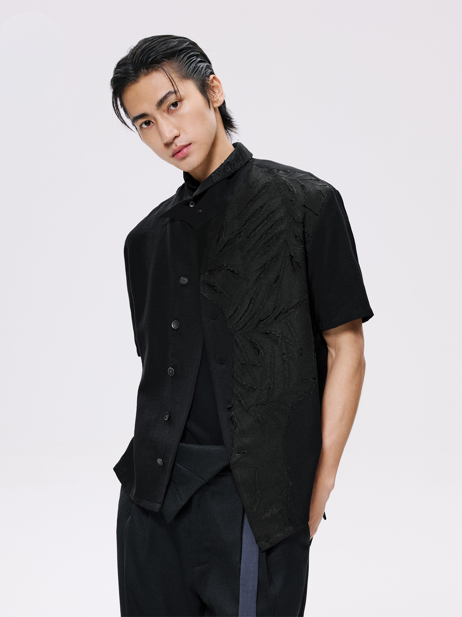 ALVNG AR ANTS Burnout Linen-Blend Asymmetrical Spliced Half Shirt-Half shirt-S-Red-Free Shipping Leatheretro