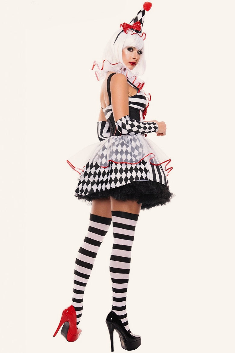 Checkerboard Circus Clown Cosplay Halloween Costume-Halloween costumes-One Size-Black-Free Shipping Leatheretro