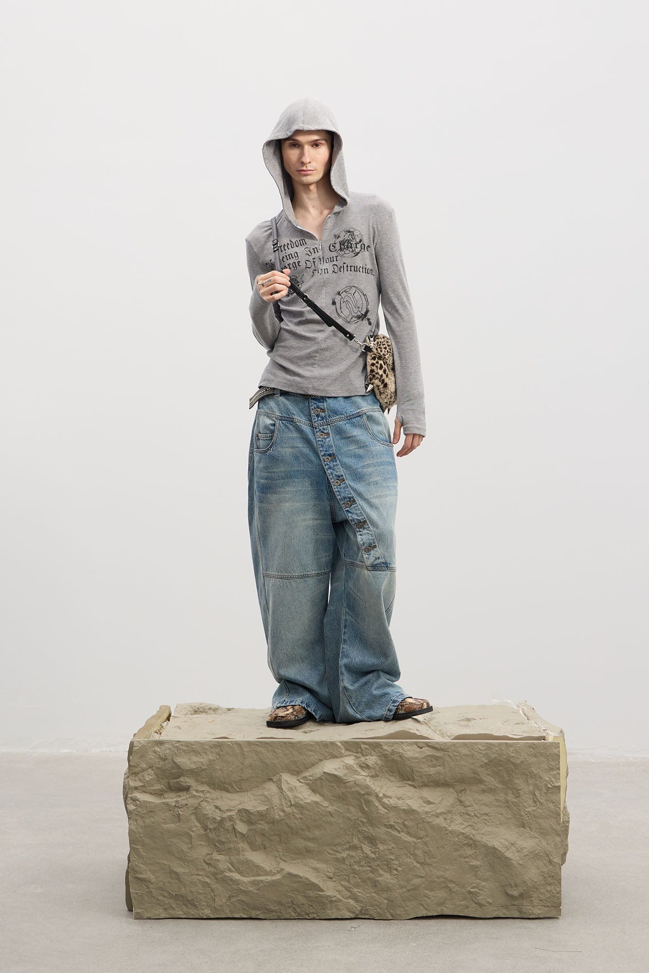 DND4DES Gothic Graphic Slim Zip-Up Hoodie-Hoodie-S-Gray-Free Shipping Leatheretro