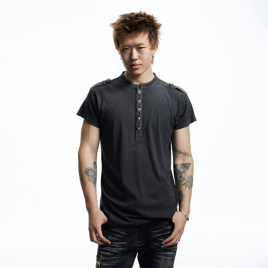 DND4DES Regal Braid Button T-Shirt-T Shirt-S (Preorder)-White-Free Shipping Leatheretro