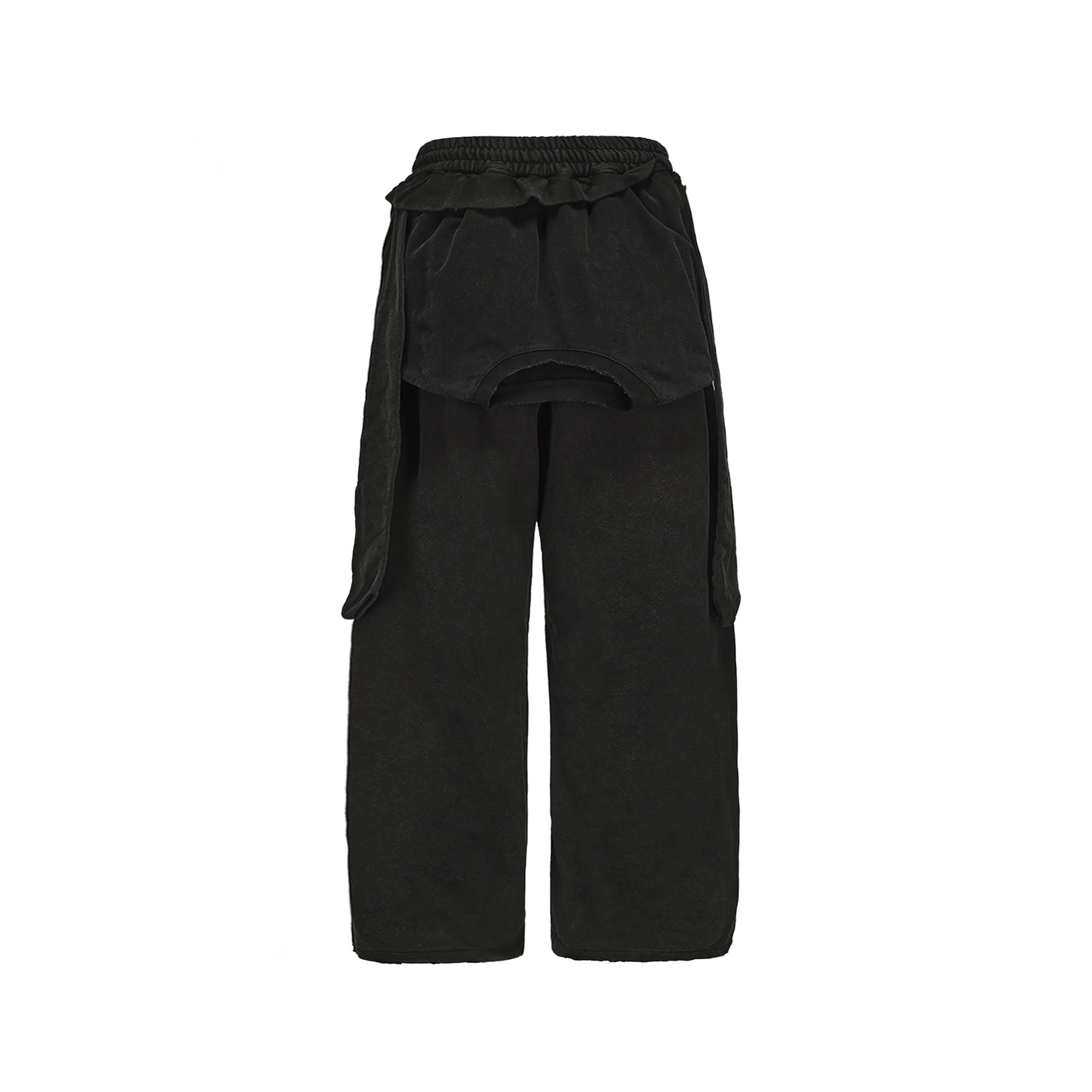 CYCYCY Layered Raw Edge Wide-Leg Sweatpants Black-Pants-S /23"-Free Shipping Leatheretro