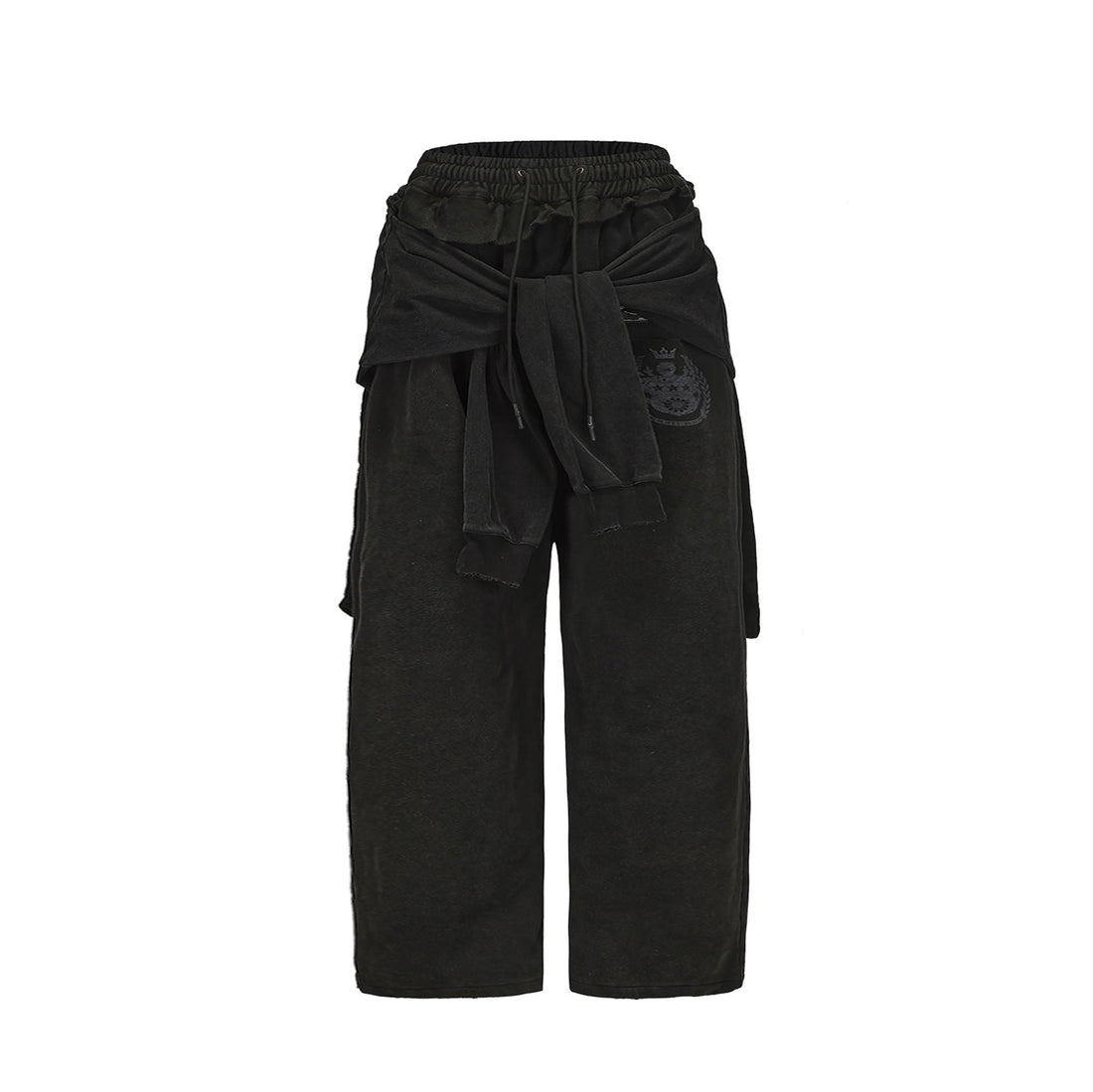 CYCYCY Layered Raw Edge Wide-Leg Sweatpants Black-Pants-S /23"-Free Shipping Leatheretro