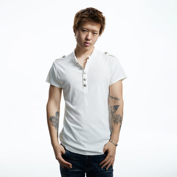 DND4DES Regal Braid Button T-Shirt-T Shirt-S (Preorder)-White-Free Shipping Leatheretro