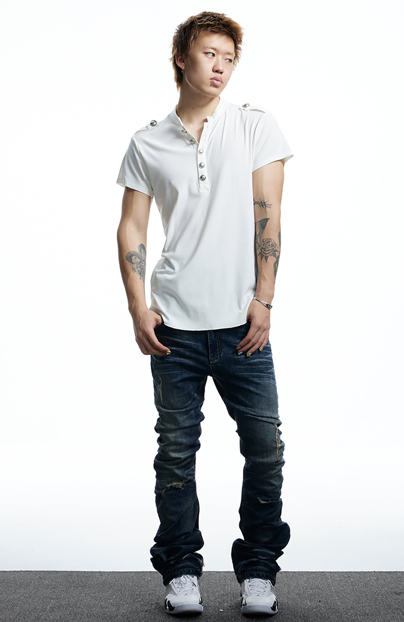DND4DES Regal Braid Button T-Shirt-T Shirt-S (Preorder)-White-Free Shipping Leatheretro