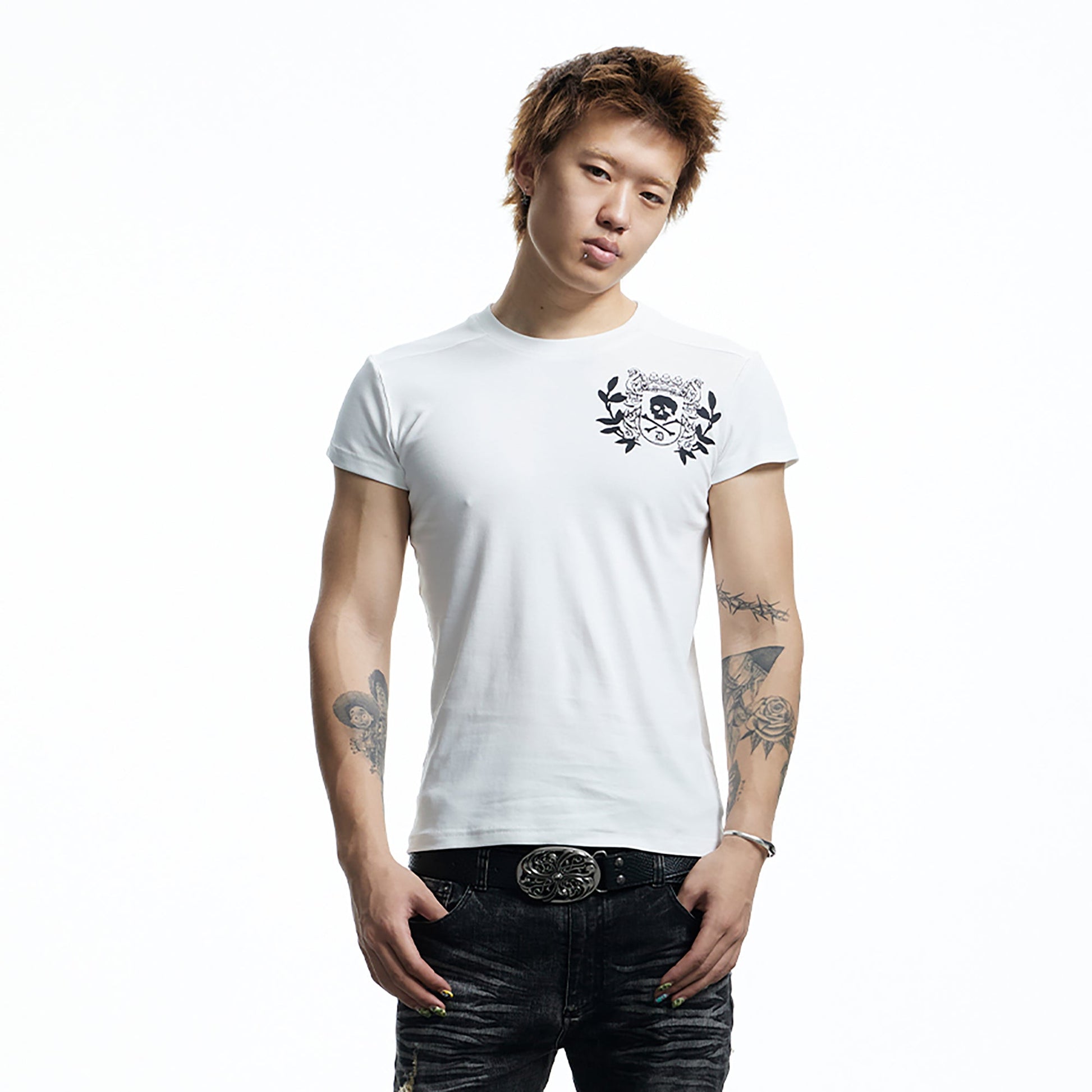 DND4DES Gothic Skull Crest T-Shirt-T Shirt-S (Preorder)-White-Free Shipping Leatheretro