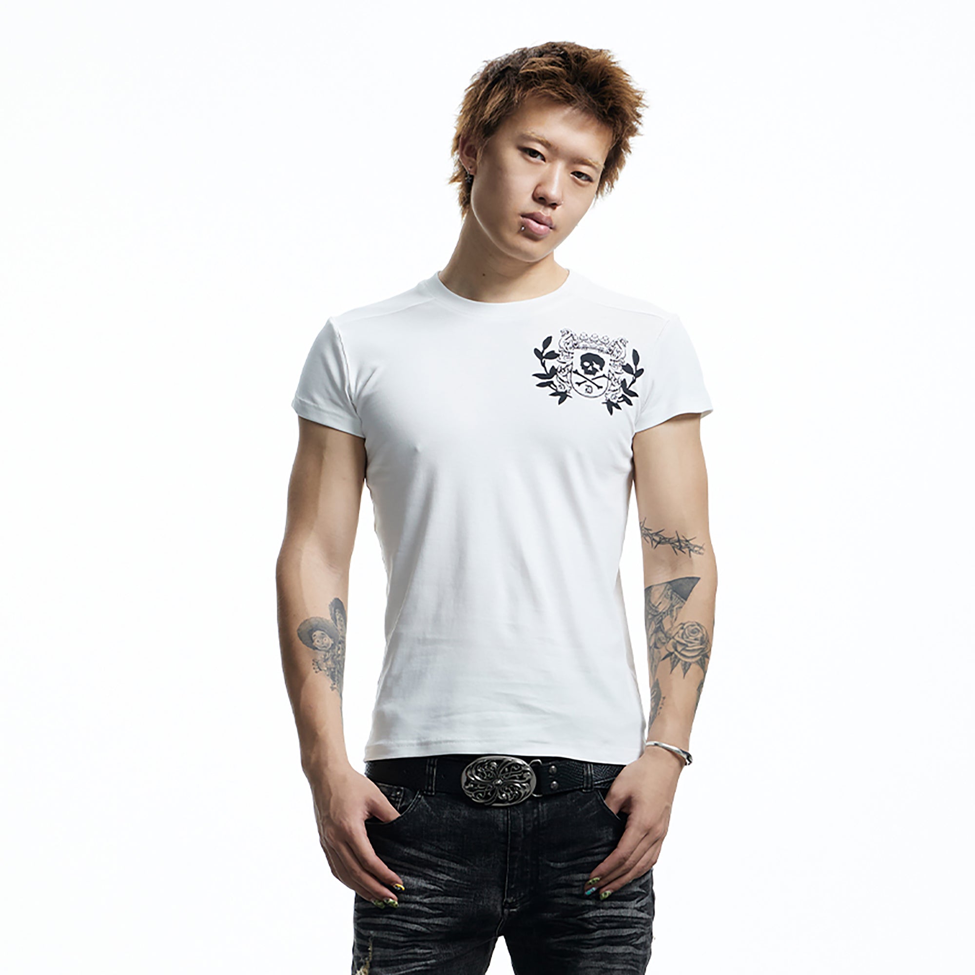 DND4DES Gothic Skull Crest T-Shirt-T Shirt-S (Preorder)-White-Free Shipping Leatheretro