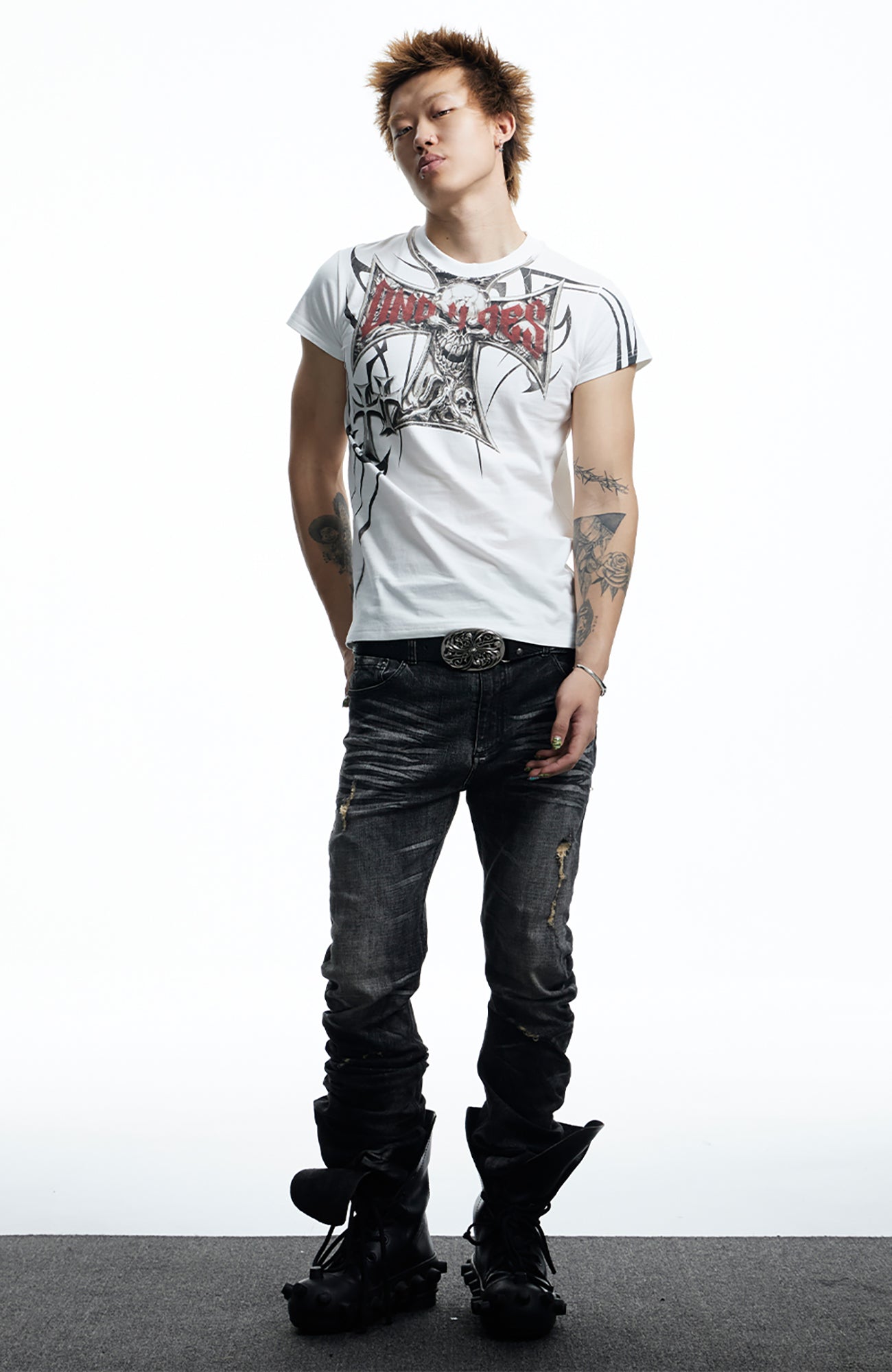 DND4DES Gothic Skull Cross Graphic T-Shirt-T Shirt-S (Preorder)-Black-Free Shipping Leatheretro