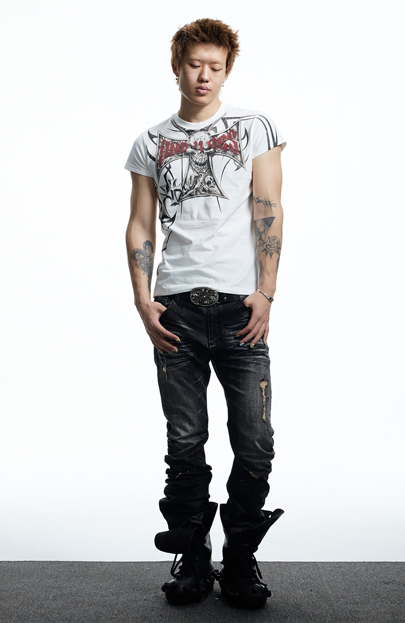 DND4DES Gothic Skull Cross Graphic T-Shirt-T Shirt-S (Preorder)-Black-Free Shipping Leatheretro