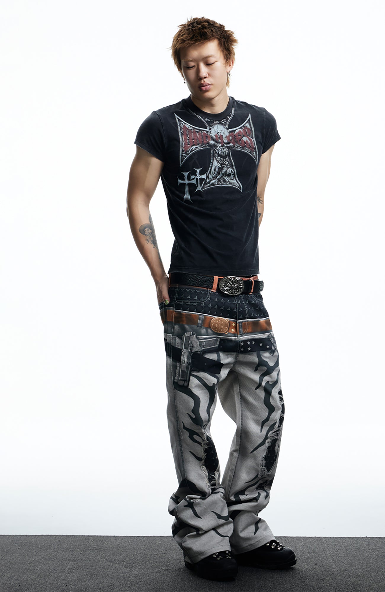 DND4DES Gothic Skull Cross Graphic T-Shirt-T Shirt-S (Preorder)-Black-Free Shipping Leatheretro