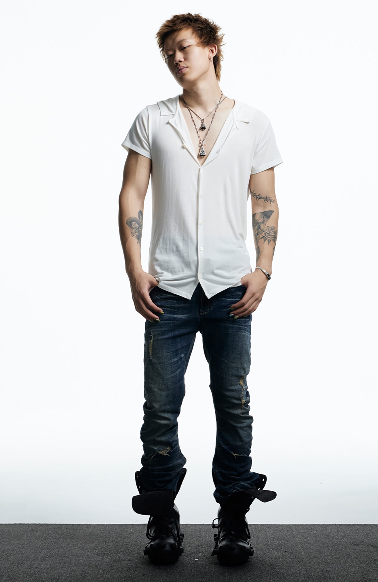 DND4DES Ruched Back Hooded T-Shirt-T Shirt-S (Preorder)-White-Free Shipping Leatheretro