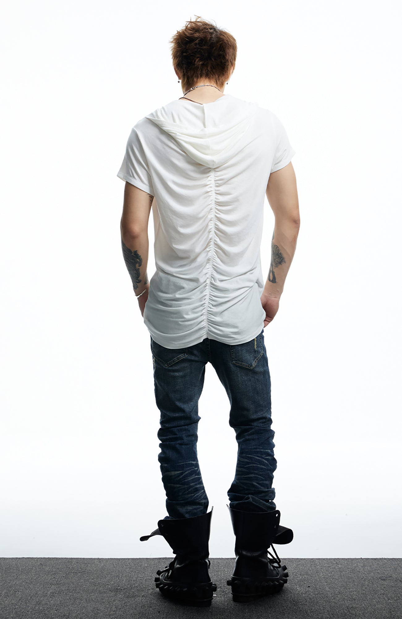 DND4DES Ruched Back Hooded T-Shirt-T Shirt-S (Preorder)-White-Free Shipping Leatheretro