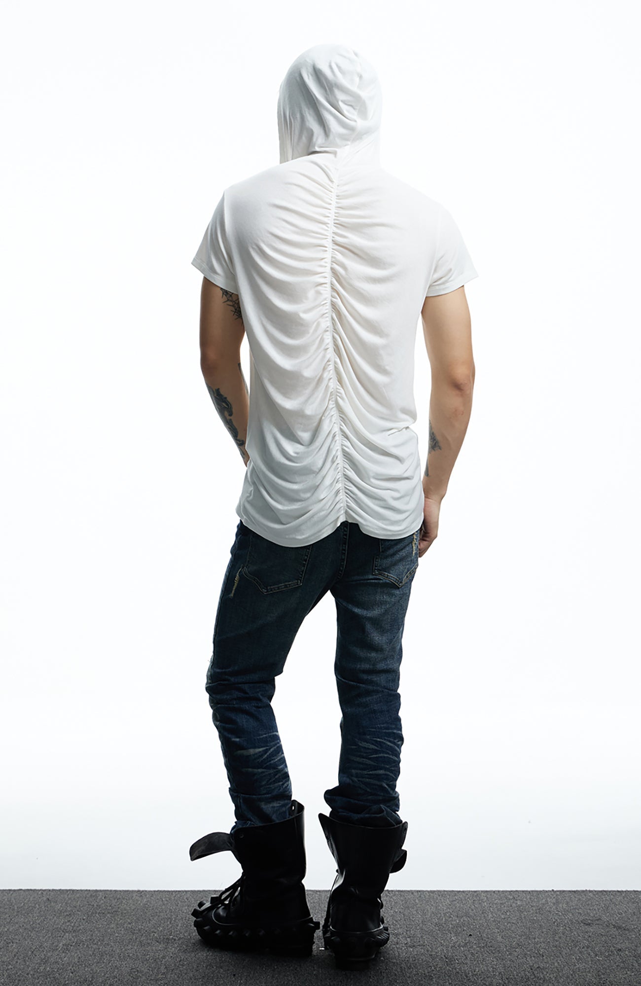 DND4DES Ruched Back Hooded T-Shirt-T Shirt-S (Preorder)-White-Free Shipping Leatheretro