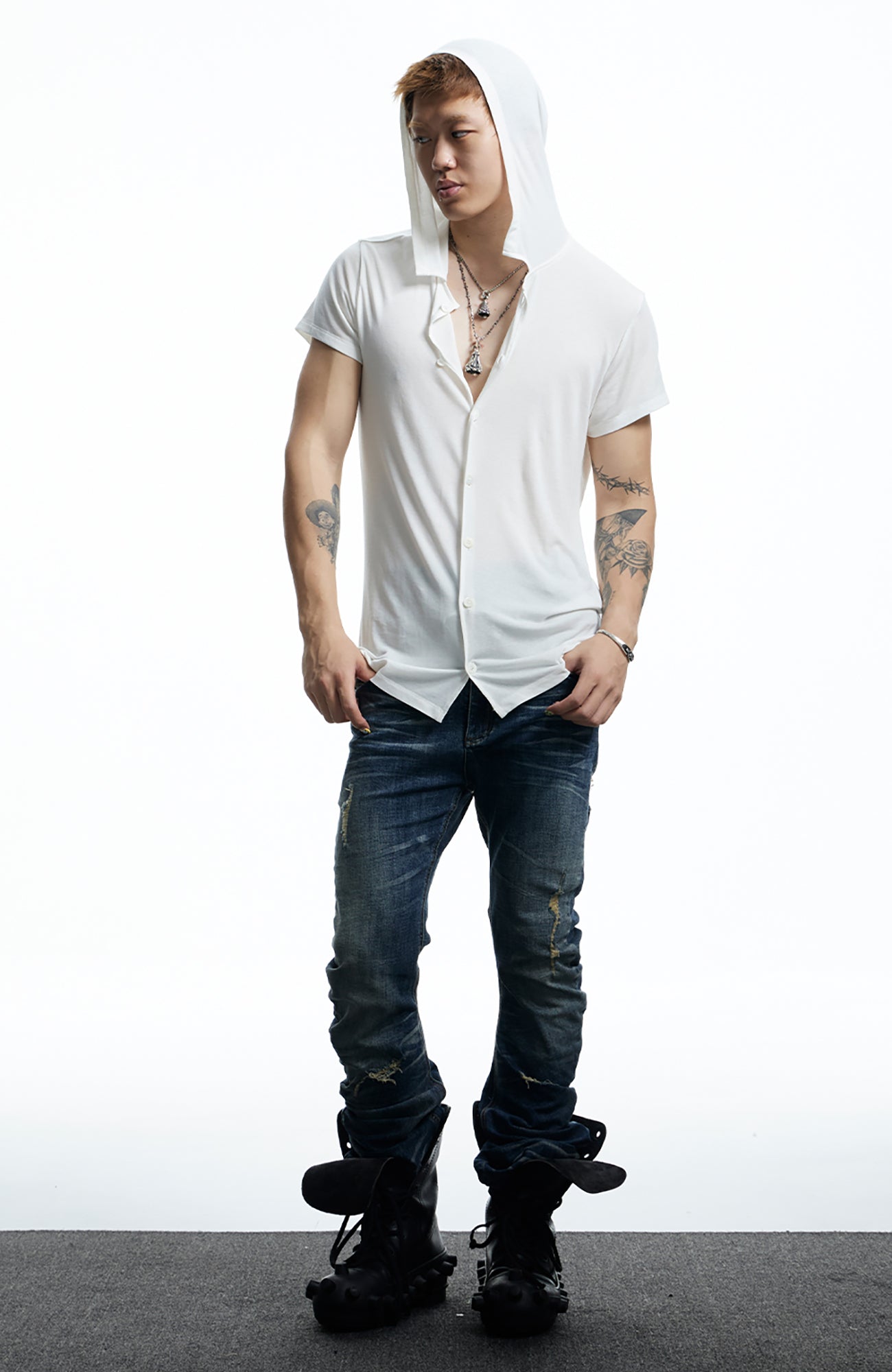 DND4DES Ruched Back Hooded T-Shirt-T Shirt-S (Preorder)-White-Free Shipping Leatheretro