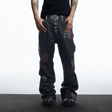 DND4DES Gothic Camo Patchwork Raw Denim Pants-Jeans-XS-Free Shipping Leatheretro
