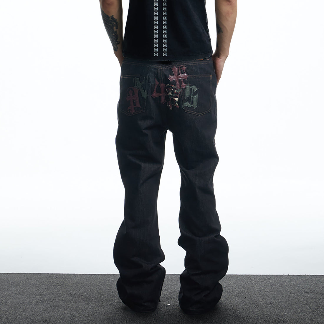 DND4DES Gothic Camo Patchwork Raw Denim Pants-Jeans-XS-Free Shipping Leatheretro