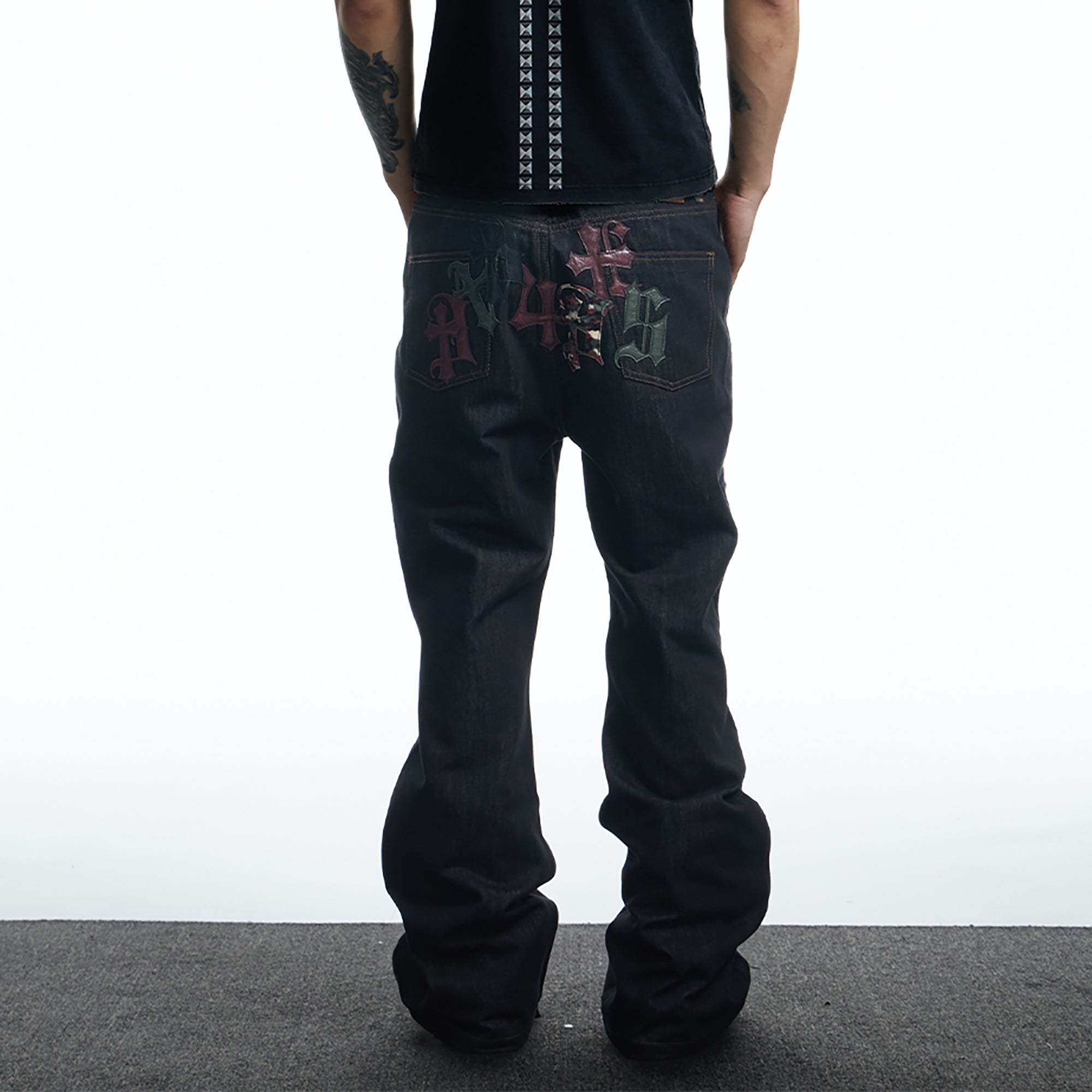 DND4DES Gothic Camo Patchwork Raw Denim Pants-Jeans-XS-Free Shipping Leatheretro