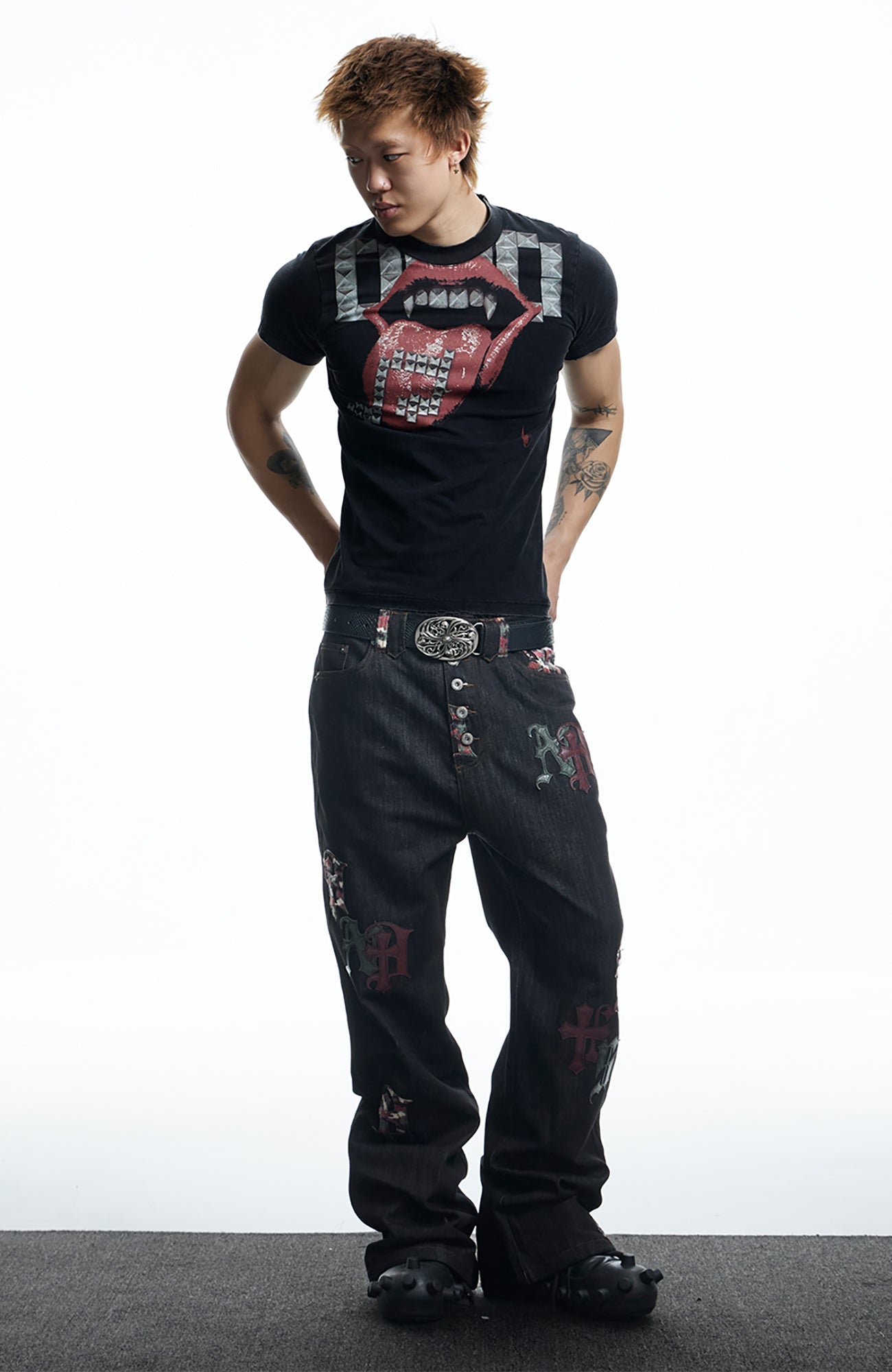 DND4DES Gothic Camo Patchwork Raw Denim Pants-Jeans-XS-Free Shipping Leatheretro