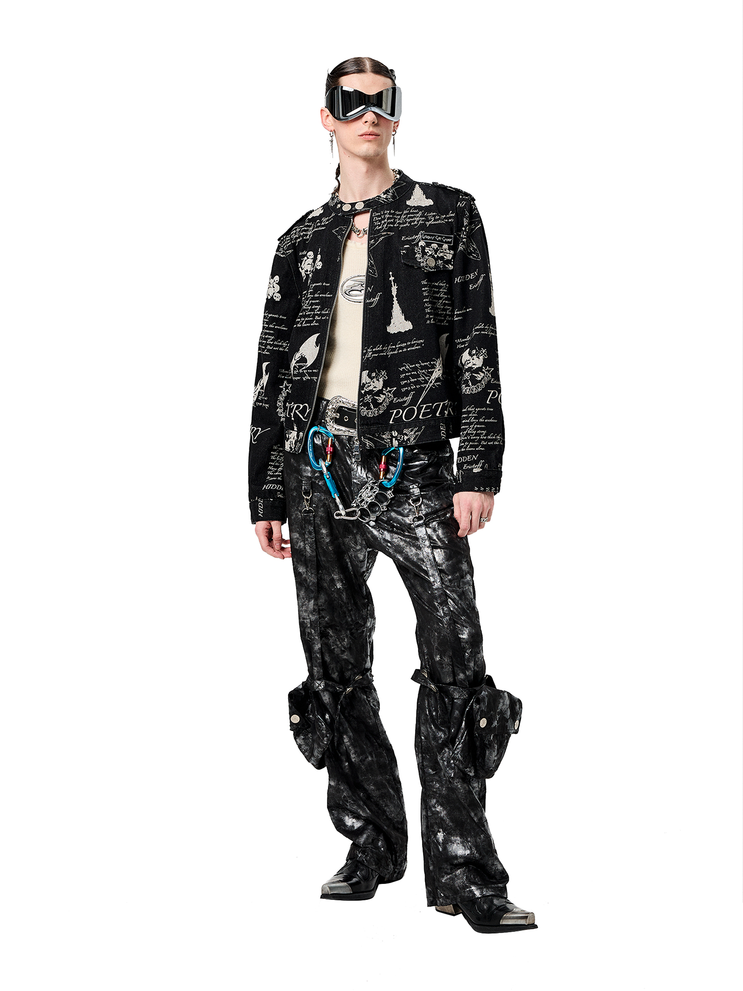 CYCYCY Punk Washed Graffiti Moto Denim Jacket-Jacket-XS-Free Shipping Leatheretro