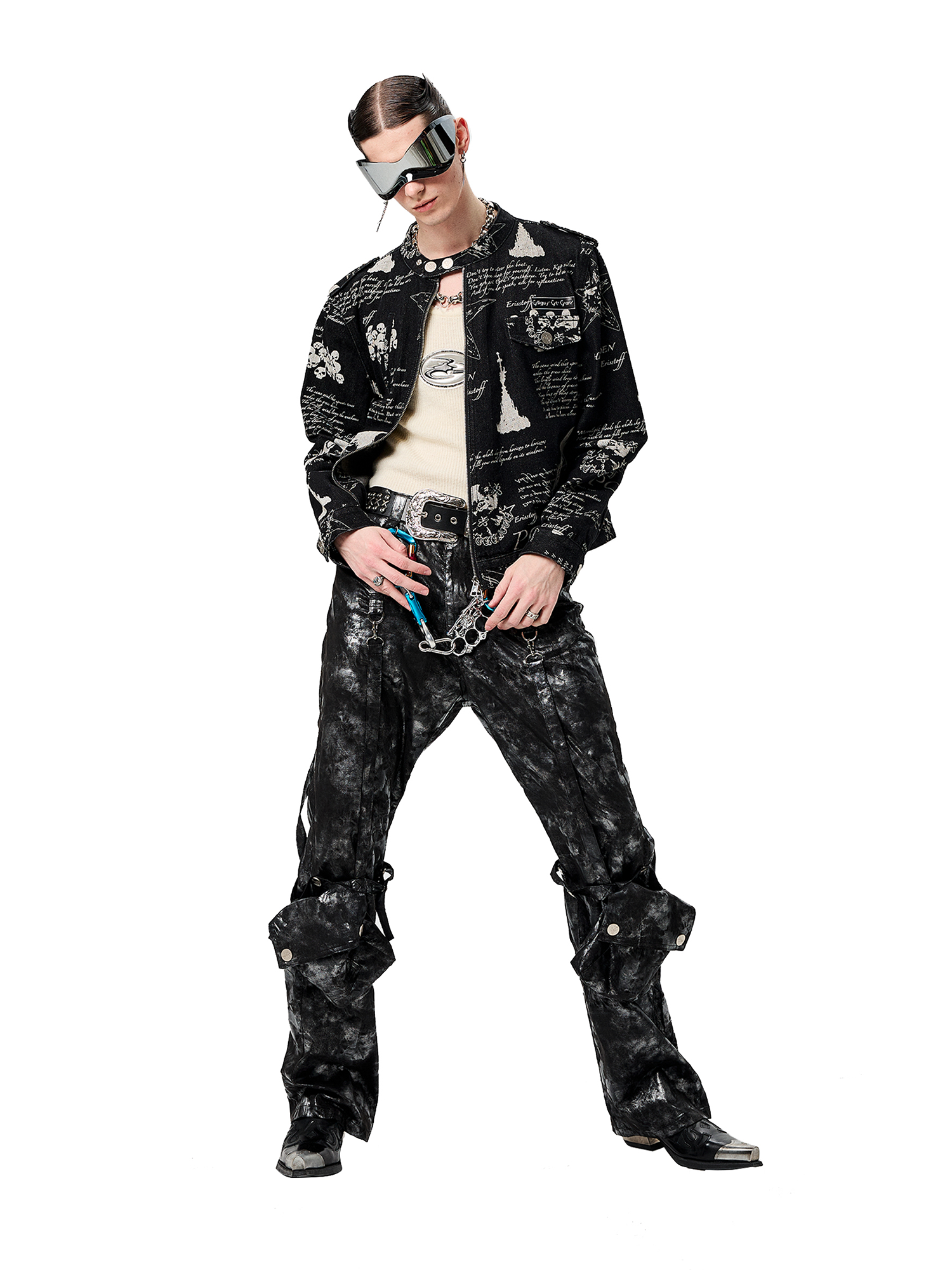CYCYCY Punk Washed Graffiti Moto Denim Jacket-Jacket-XS-Free Shipping Leatheretro