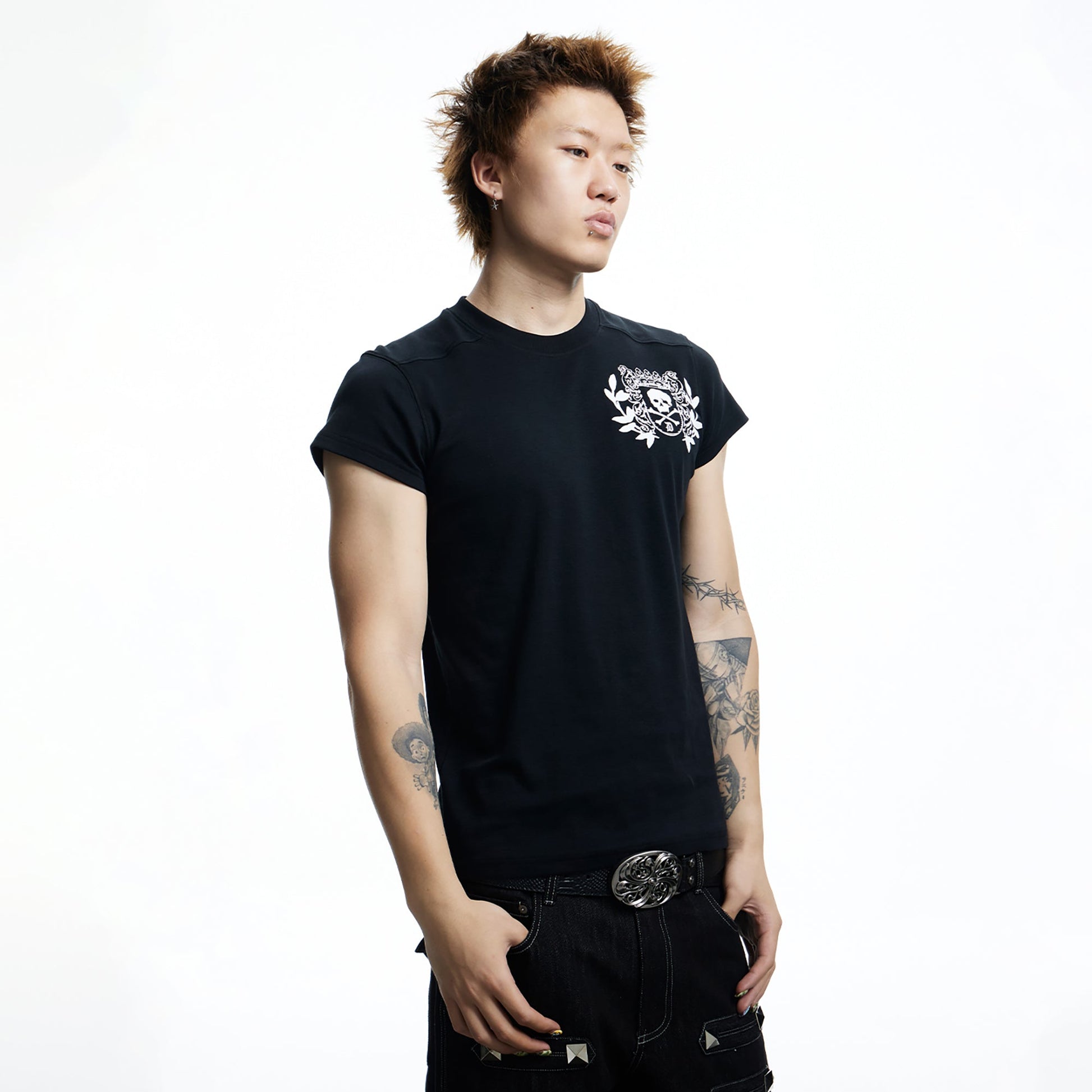 DND4DES Gothic Skull Crest T-Shirt-T Shirt-S (Preorder)-Black-Free Shipping Leatheretro