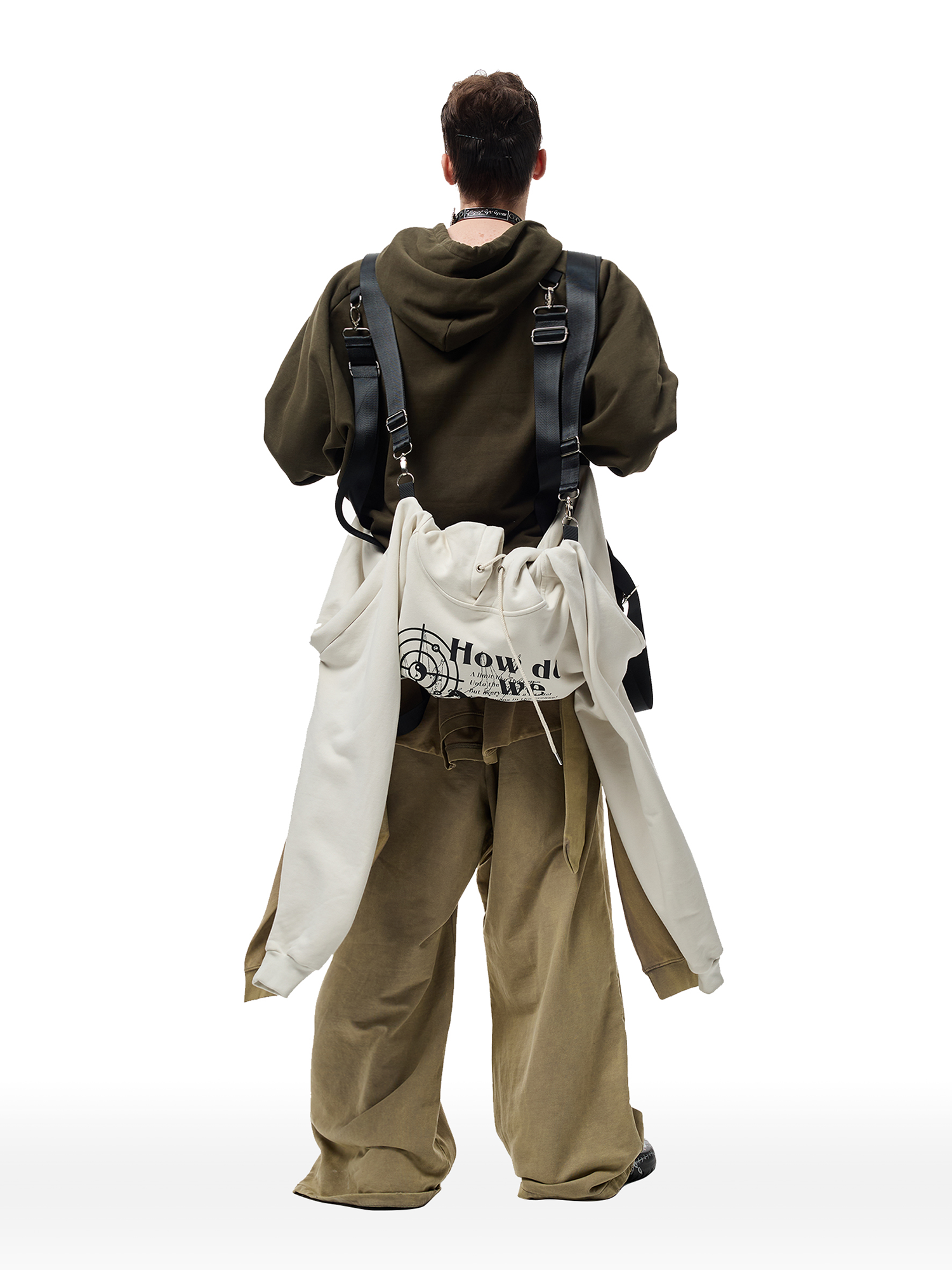 CYCYCY Layered Raw Edge Wide-Leg Sweatpants Khaki-Pants-S / 23"-Free Shipping Leatheretro