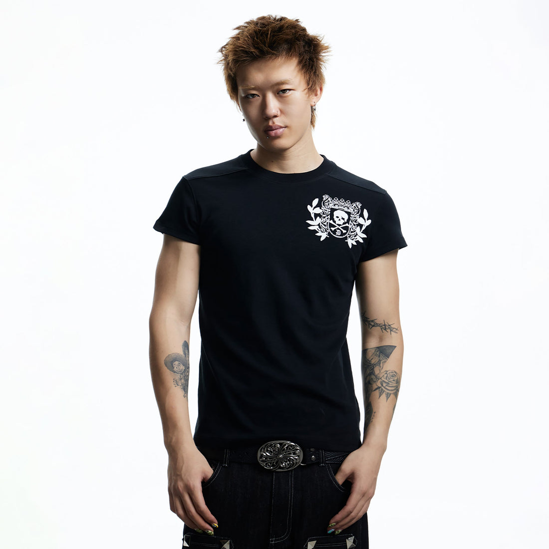 DND4DES Gothic Skull Crest T-Shirt-T Shirt-S (Preorder)-Black-Free Shipping Leatheretro