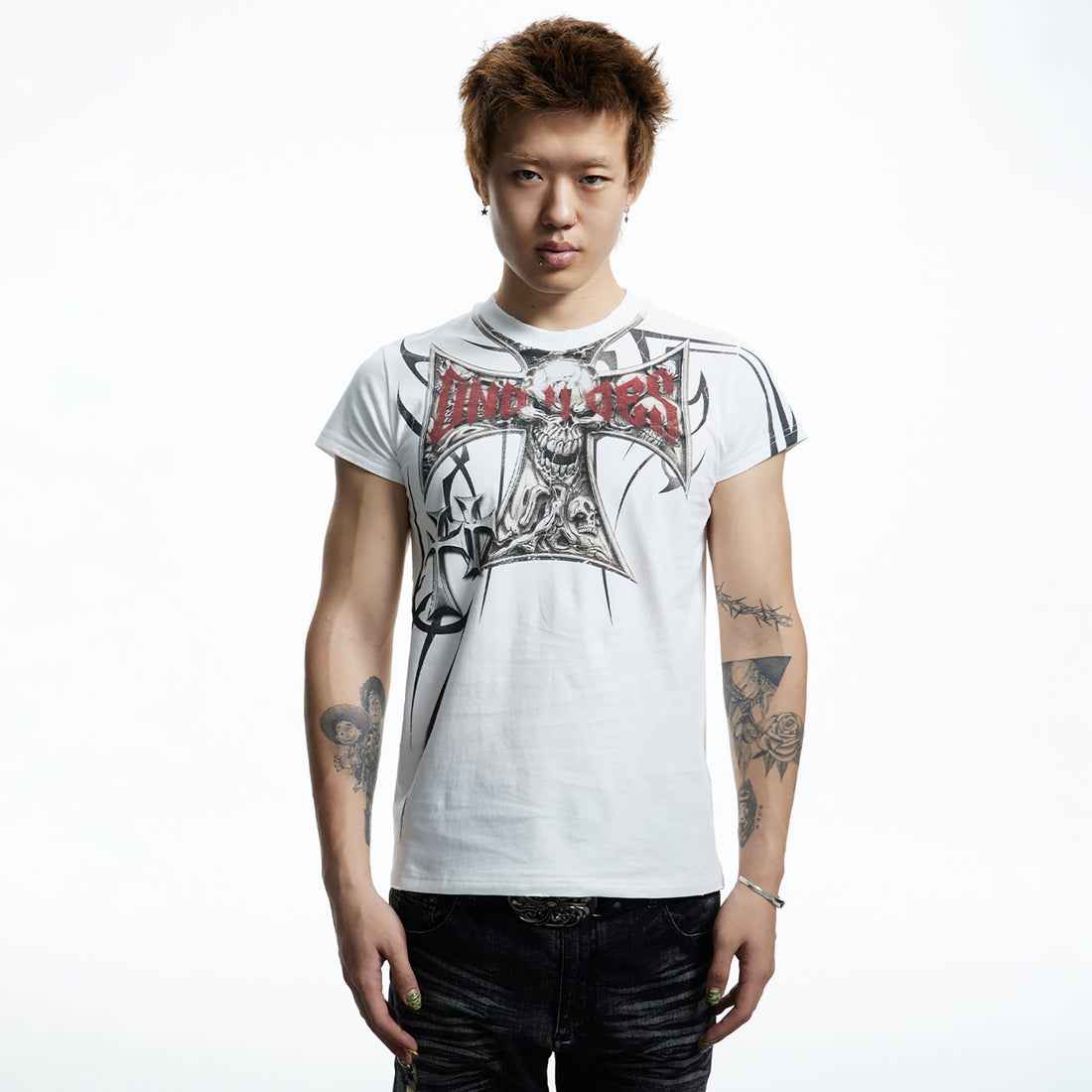 DND4DES Gothic Skull Cross Graphic T-Shirt-T Shirt-S (Preorder)-Black-Free Shipping Leatheretro