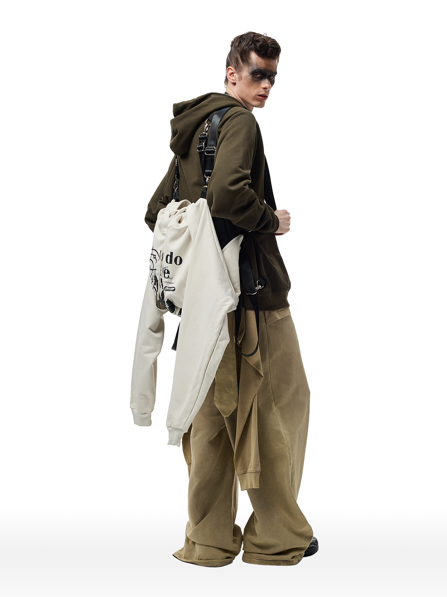 CYCYCY Layered Raw Edge Wide-Leg Sweatpants Khaki-Pants-S / 23"-Free Shipping Leatheretro
