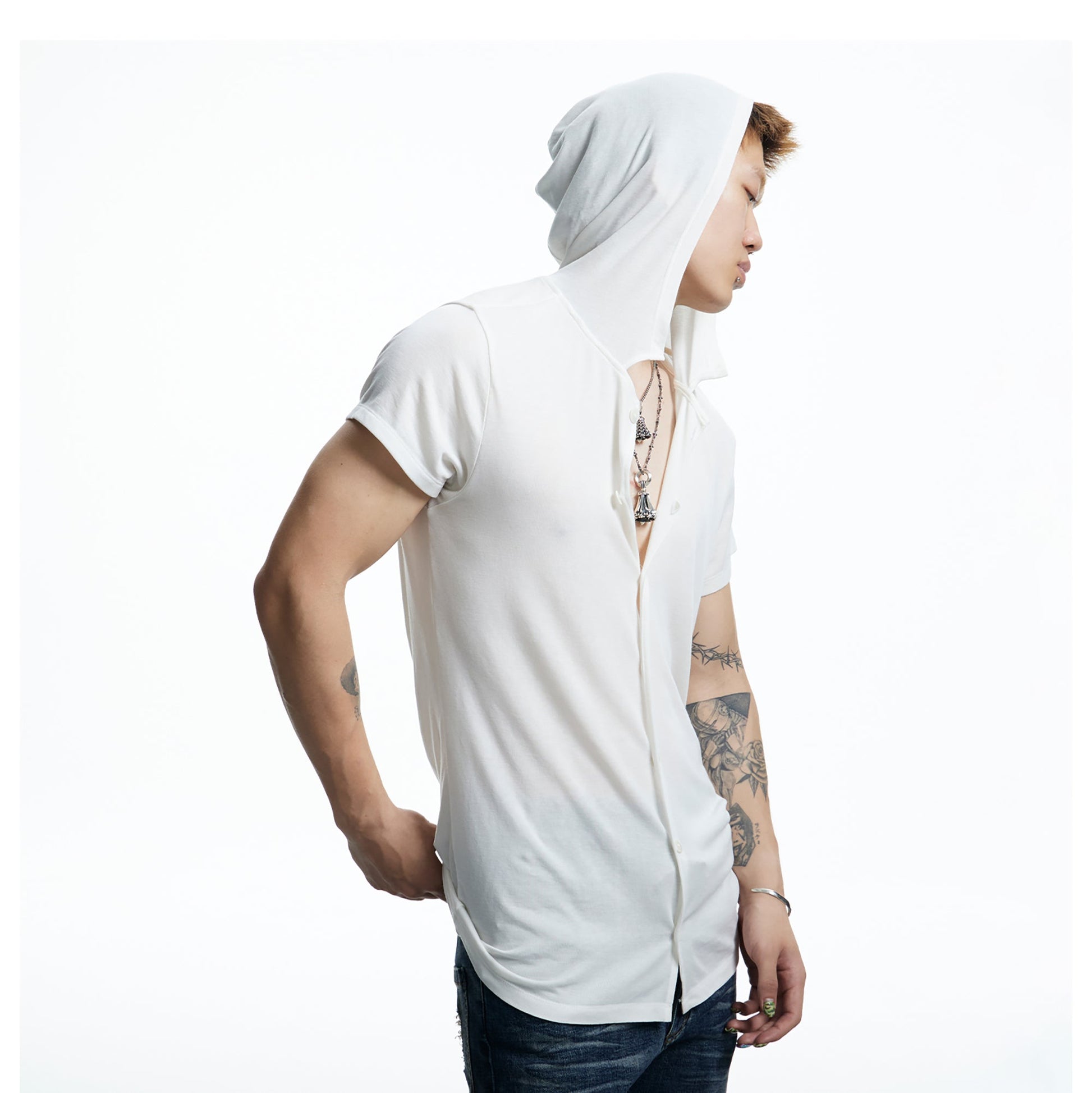 DND4DES Ruched Back Hooded T-Shirt-T Shirt-S (Preorder)-White-Free Shipping Leatheretro