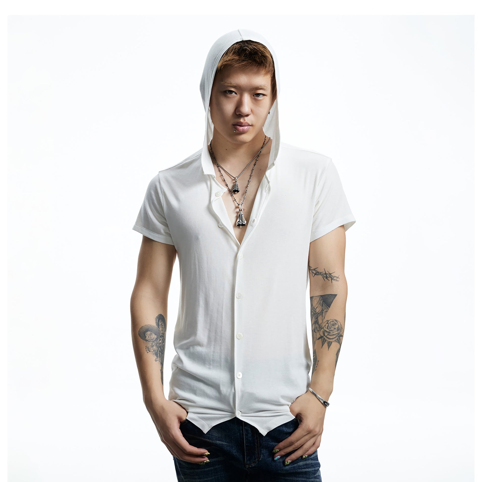 DND4DES Ruched Back Hooded T-Shirt-T Shirt-S (Preorder)-White-Free Shipping Leatheretro