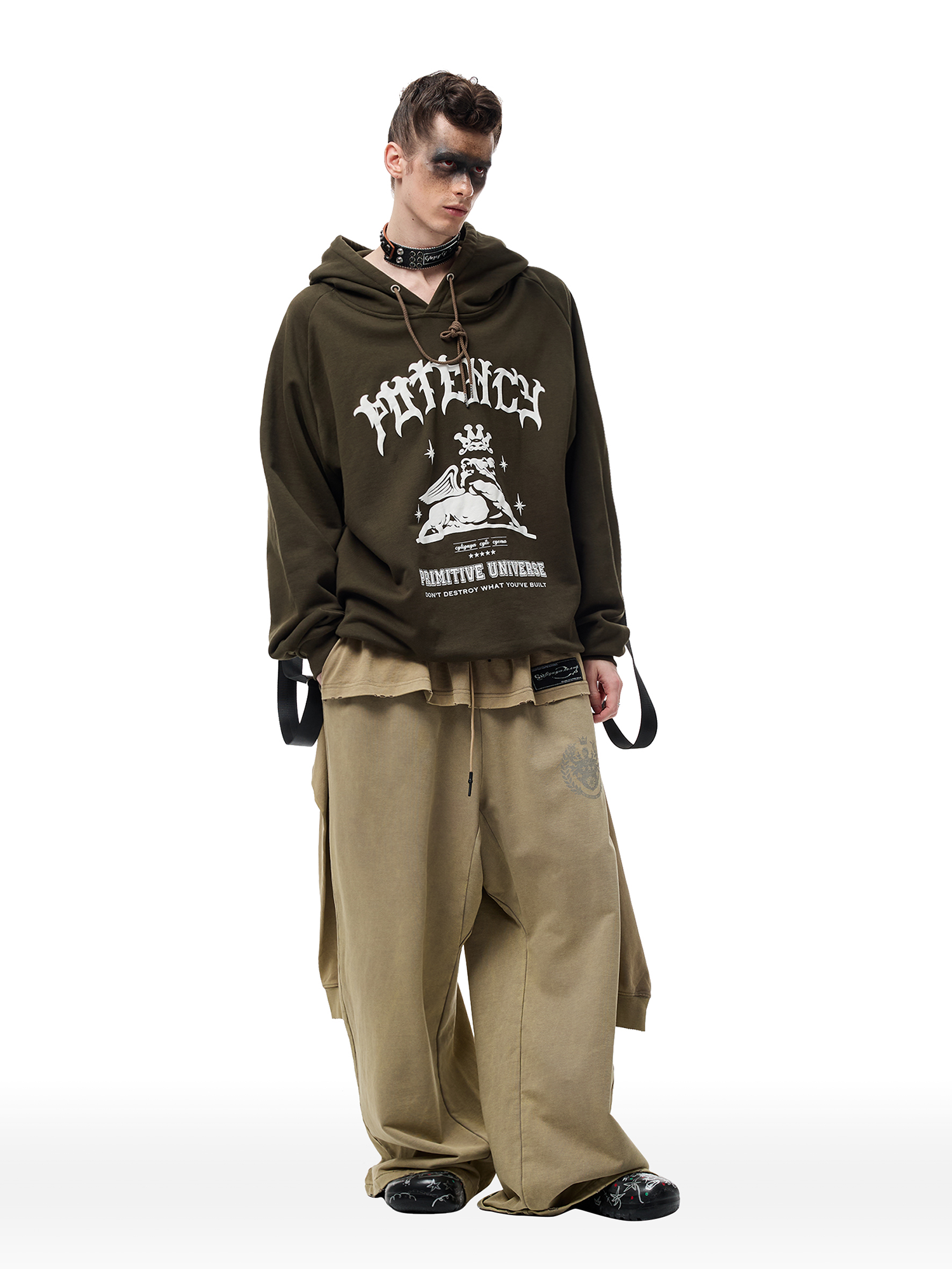 CYCYCY Layered Raw Edge Wide-Leg Sweatpants Khaki-Pants-S / 23"-Free Shipping Leatheretro