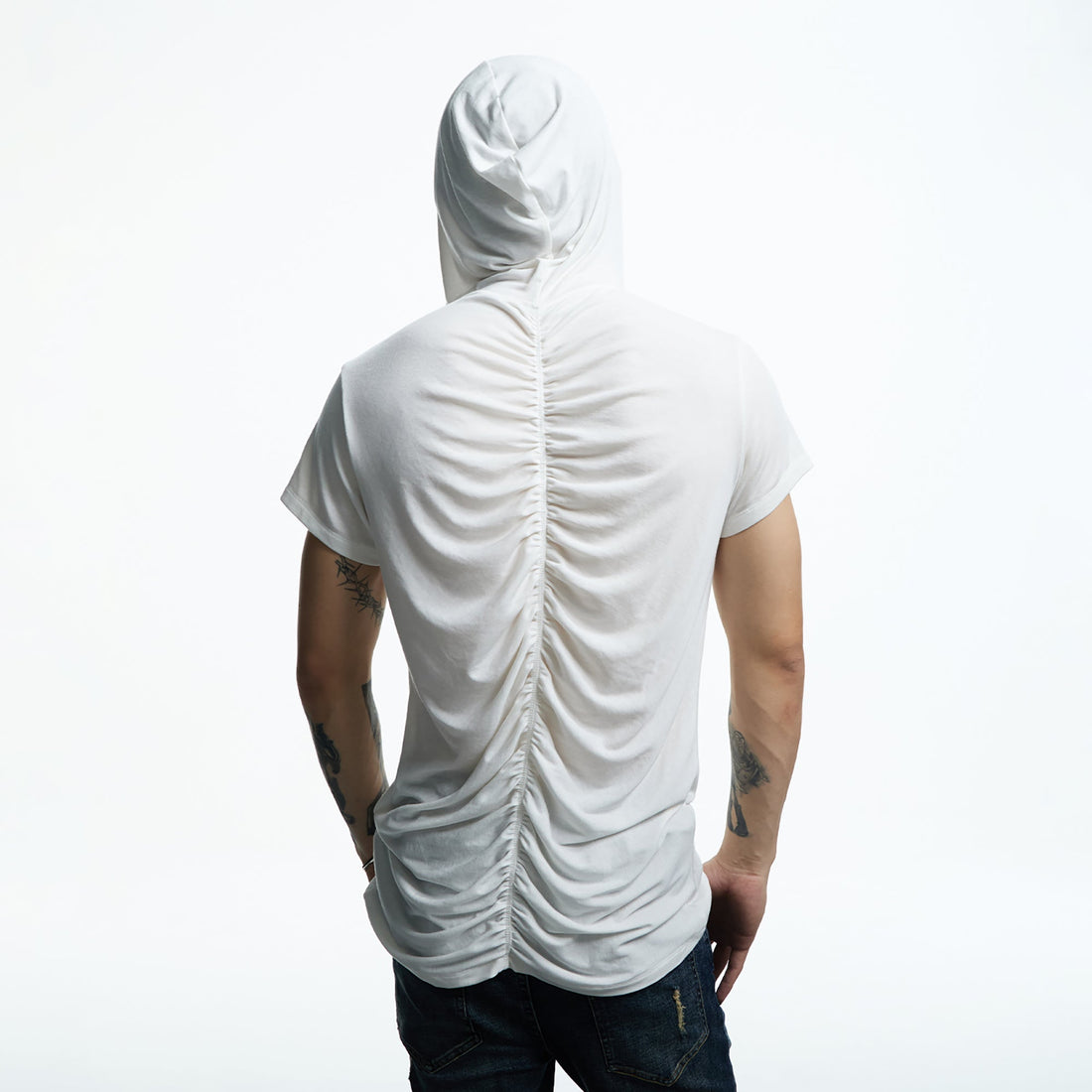 DND4DES Ruched Back Hooded T-Shirt-T Shirt-S (Preorder)-White-Free Shipping Leatheretro