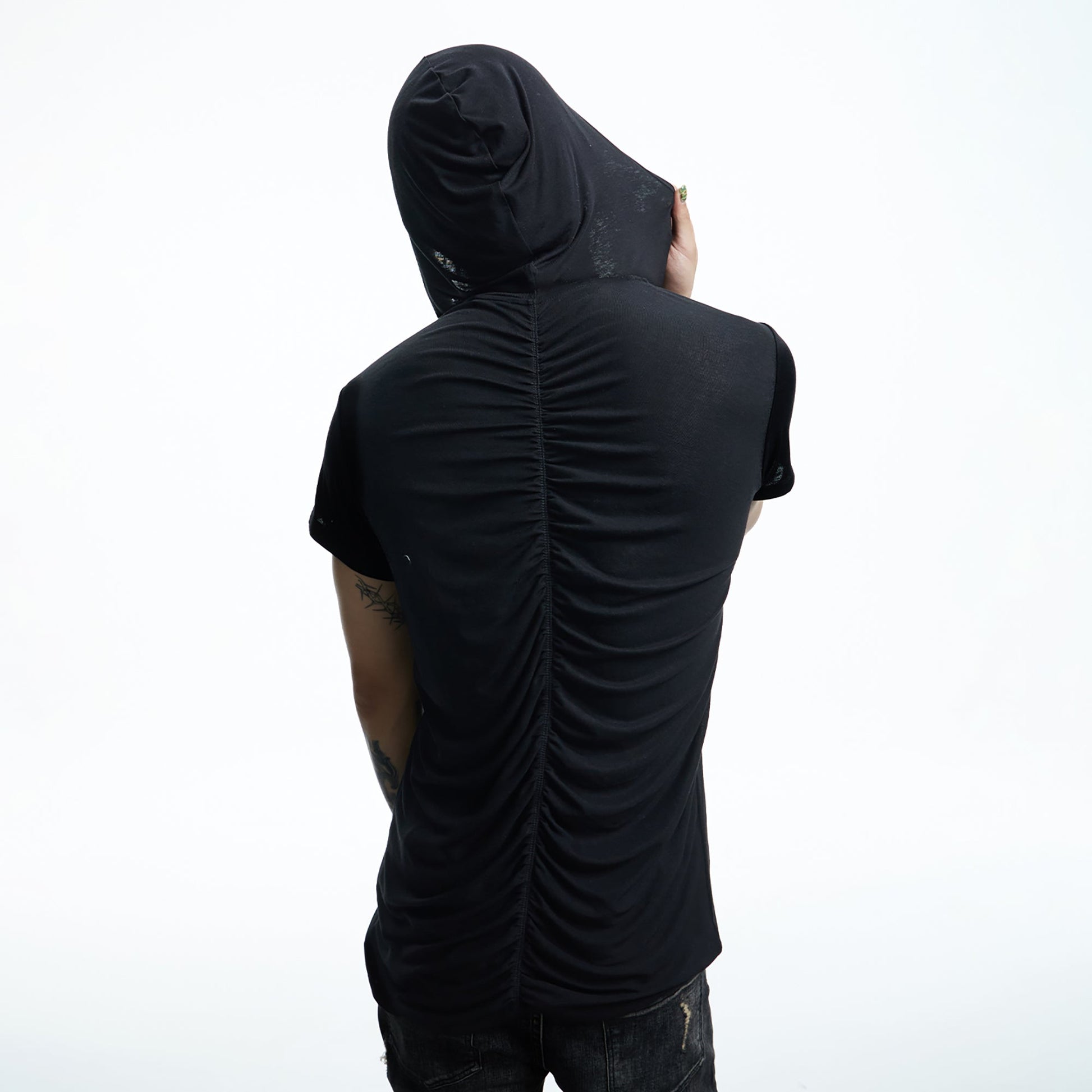DND4DES Ruched Back Hooded T-Shirt-T Shirt-S (Preorder)-Black-Free Shipping Leatheretro