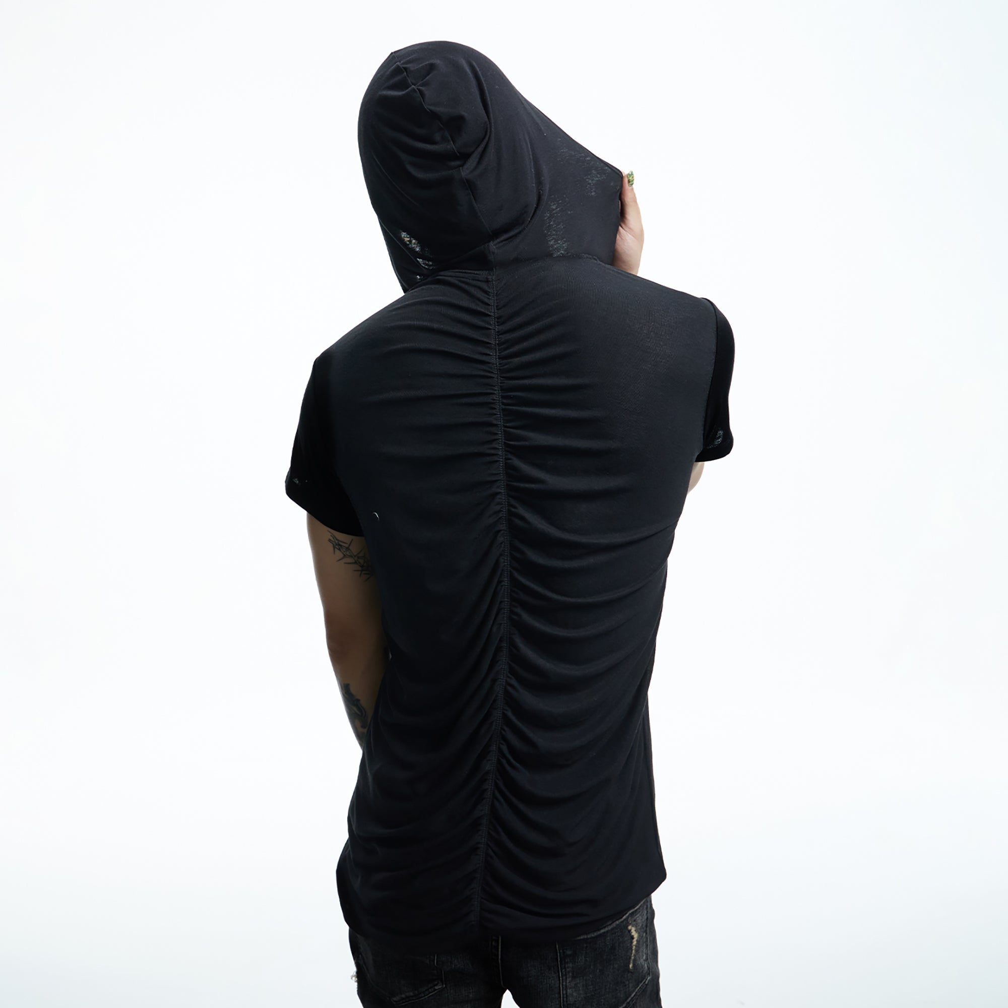 DND4DES Ruched Back Hooded T-Shirt-T Shirt-S (Preorder)-Black-Free Shipping Leatheretro